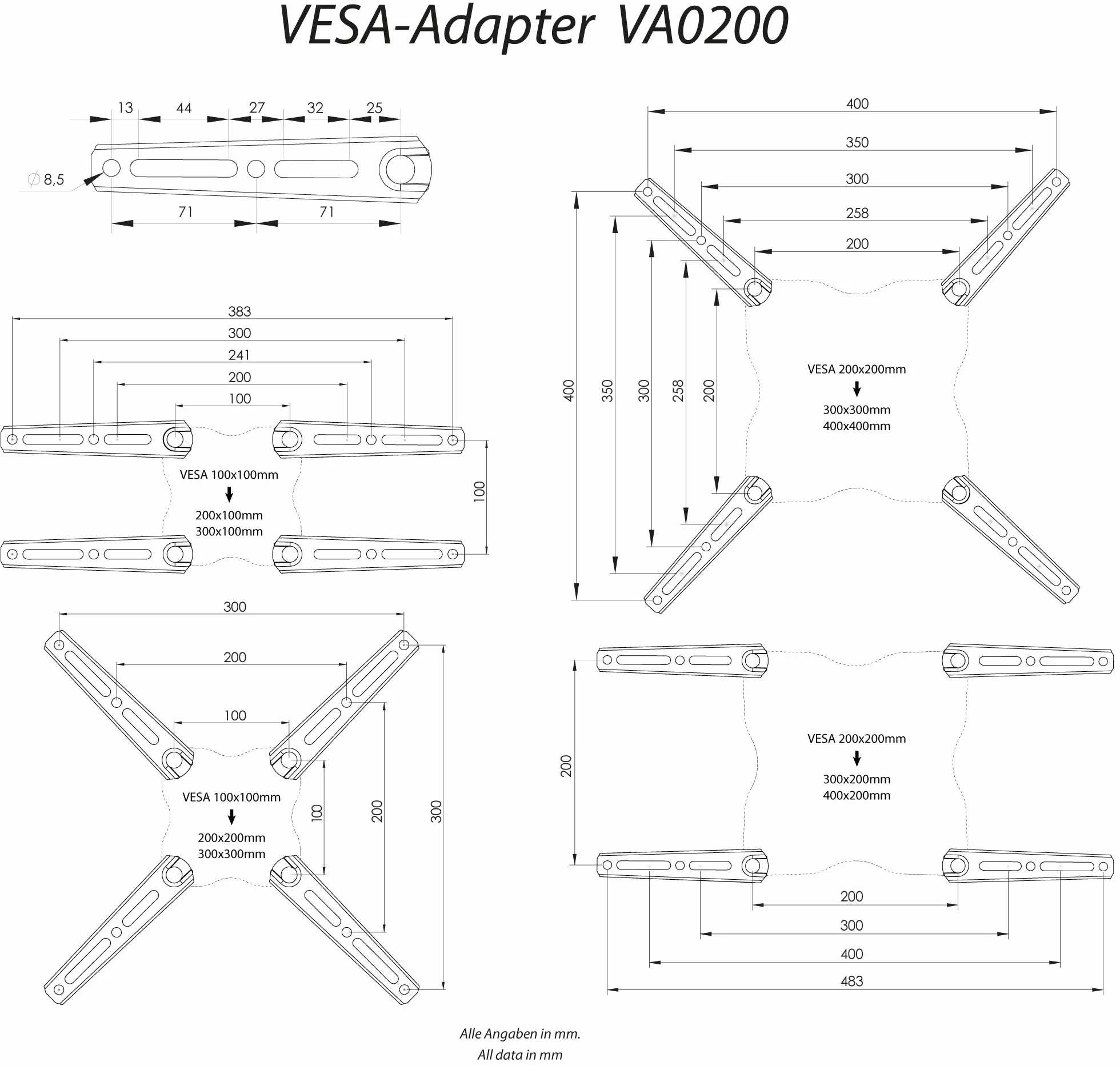 RICOO Uniwersalny adapter VESA 200x200 400x400 stojak na telewizor monitor uchwyt ścienny 32-55 cali