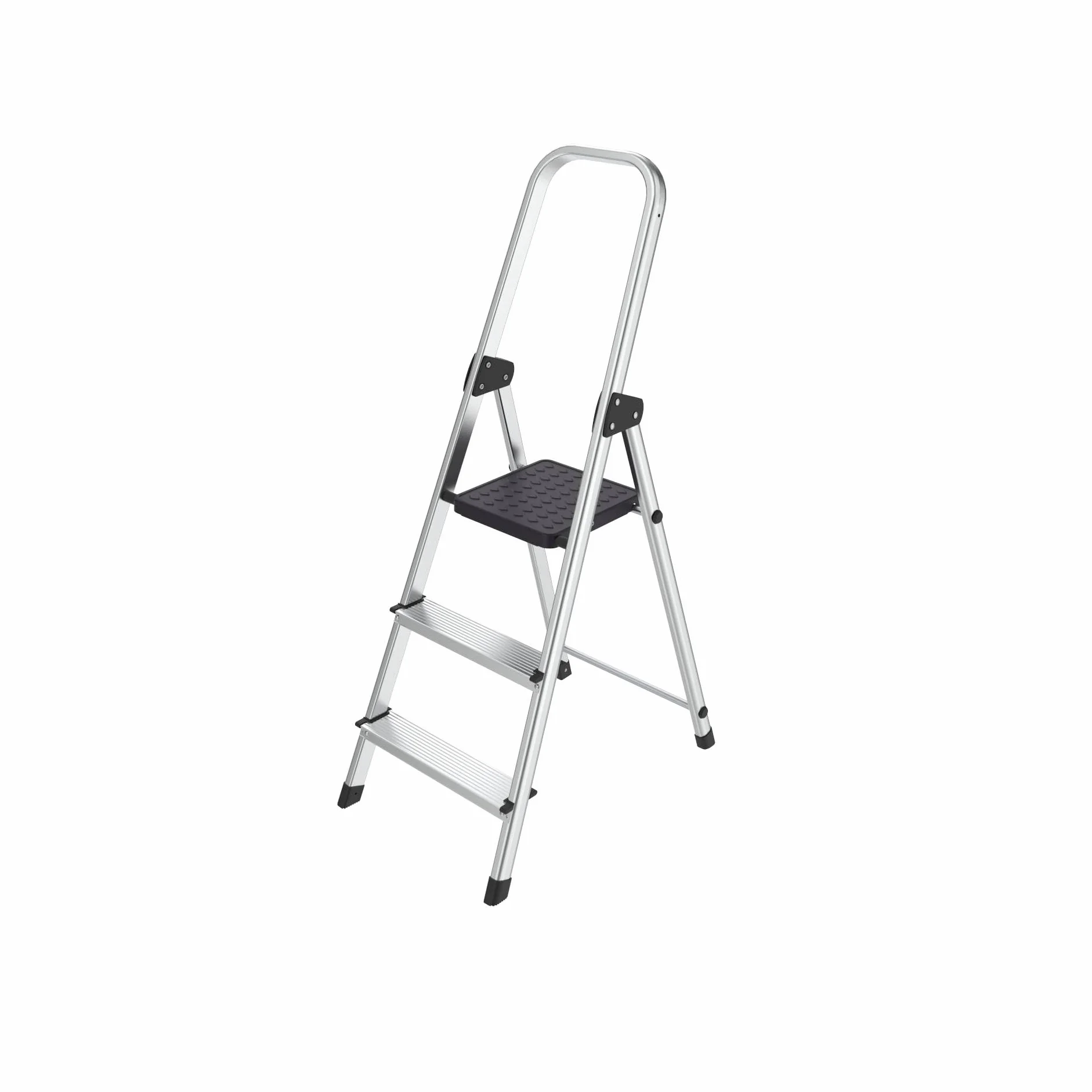 Hyfive Aluminiowa drabina schodowa, 3-stopniowa – antypoślizgowe bieżniki wykonane z lekkiej aluminiowej stali o dużej wytrzymałości, przenośne, z antypoślizgowymi nóżkami, zatwierdzone przez EN131