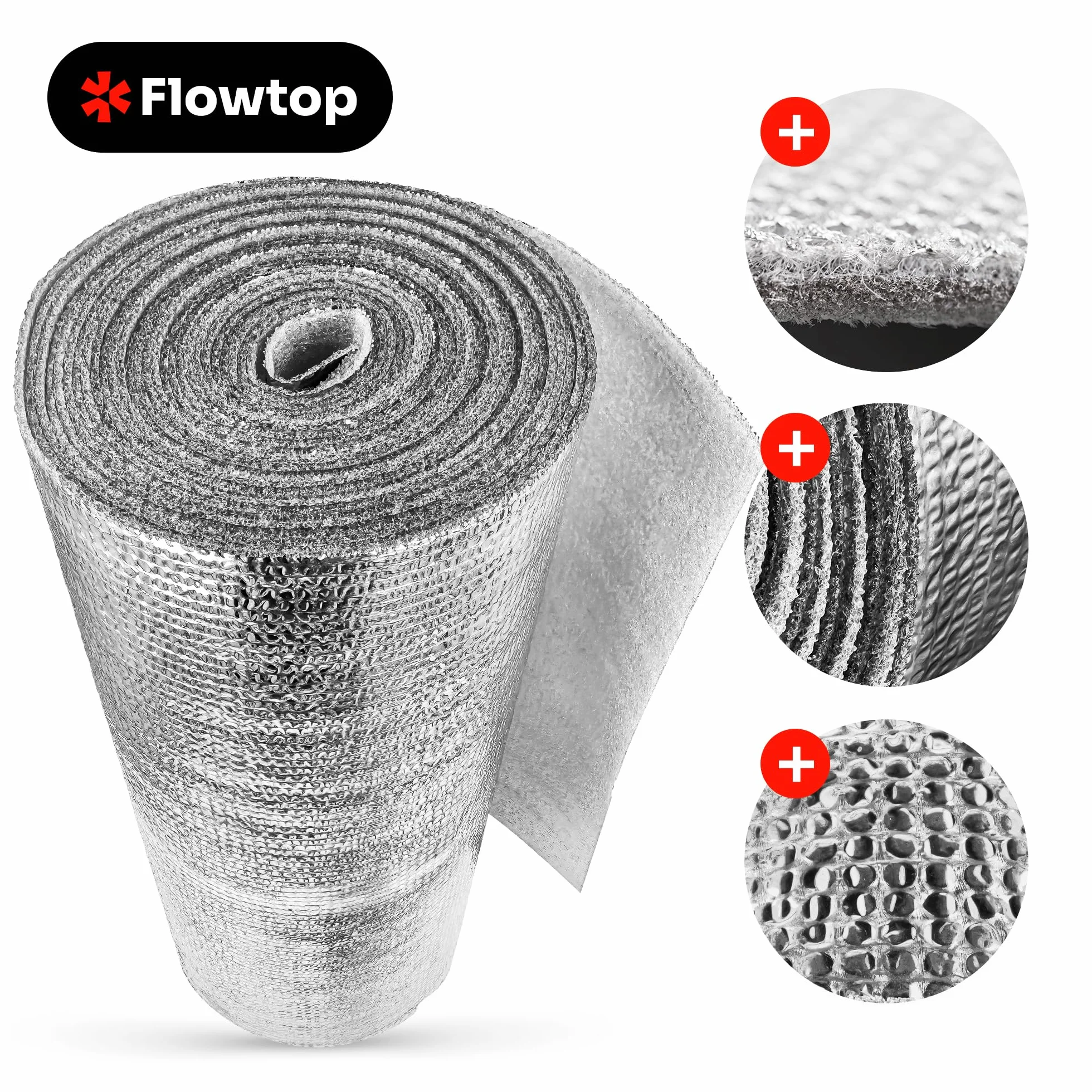 FLOWTOP folia odblaskowa do grzejników, 10 m x 0,5 m, folia izolacyjna, płyta odblaskowa, folia izolacyjna 3 mm, folia termiczna, folia aluminiowa, folia izolacyjna, metaliczna