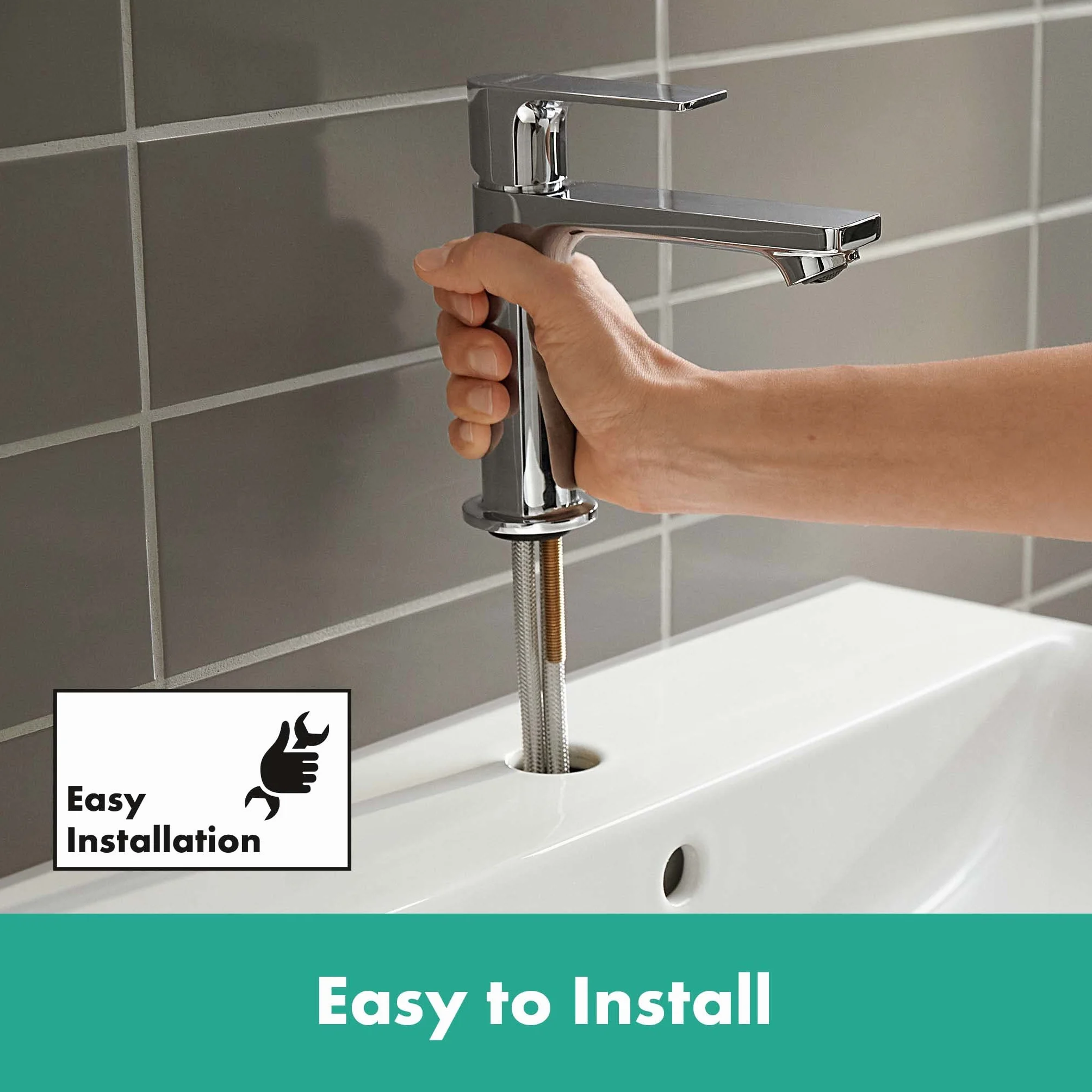 hansgrohe Rebris E 72560000 bateria umywalkowa bez odpływu, energooszczędna (CoolStart), kran łazienkowy z wylewką, wysokość 109 mm, bateria mieszakowa do umywalki oszczędzająca wodę (EcoSmart), chrom