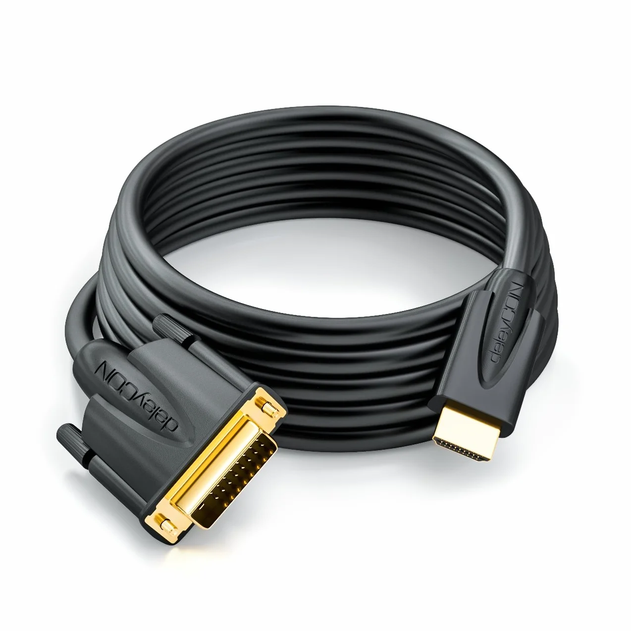 deleyCON 3,0m kabel HDMI na DVI - wtyk HDMI na wtyk DVI 24+1-1080p FULL HD HDTV 1920x1080 - pozłacane styki - projektor TV PC - Czarny