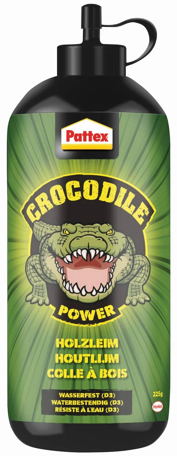 Pattex Crocodile Power Klej do Drewna, Mocny Przezroczysty, do Wewnątrz i na Zewnątrz, Wodoodporny, 225g