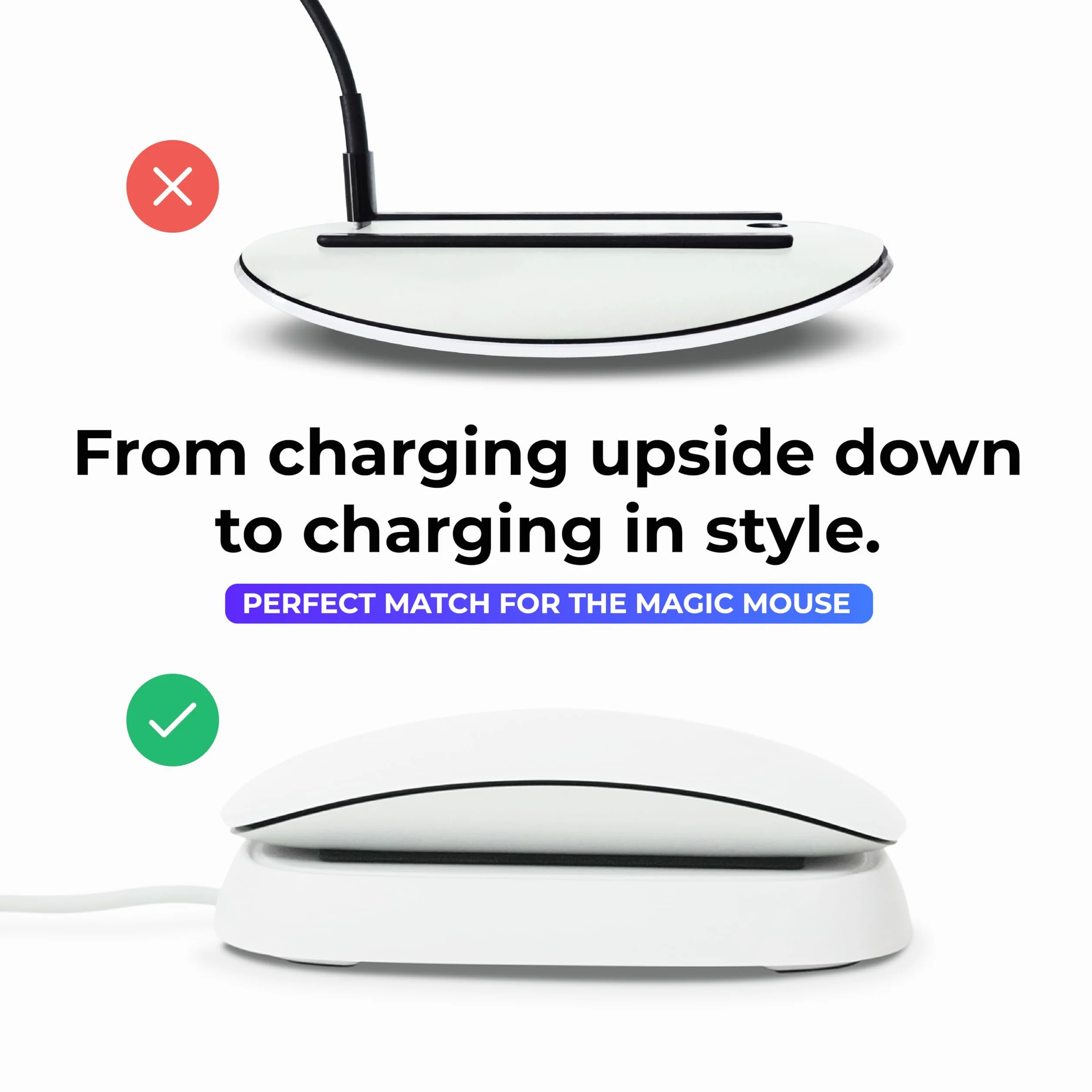 Ascrono Stacja ładująca do Magic Mouse biała z kablem USB-C 1,5 m