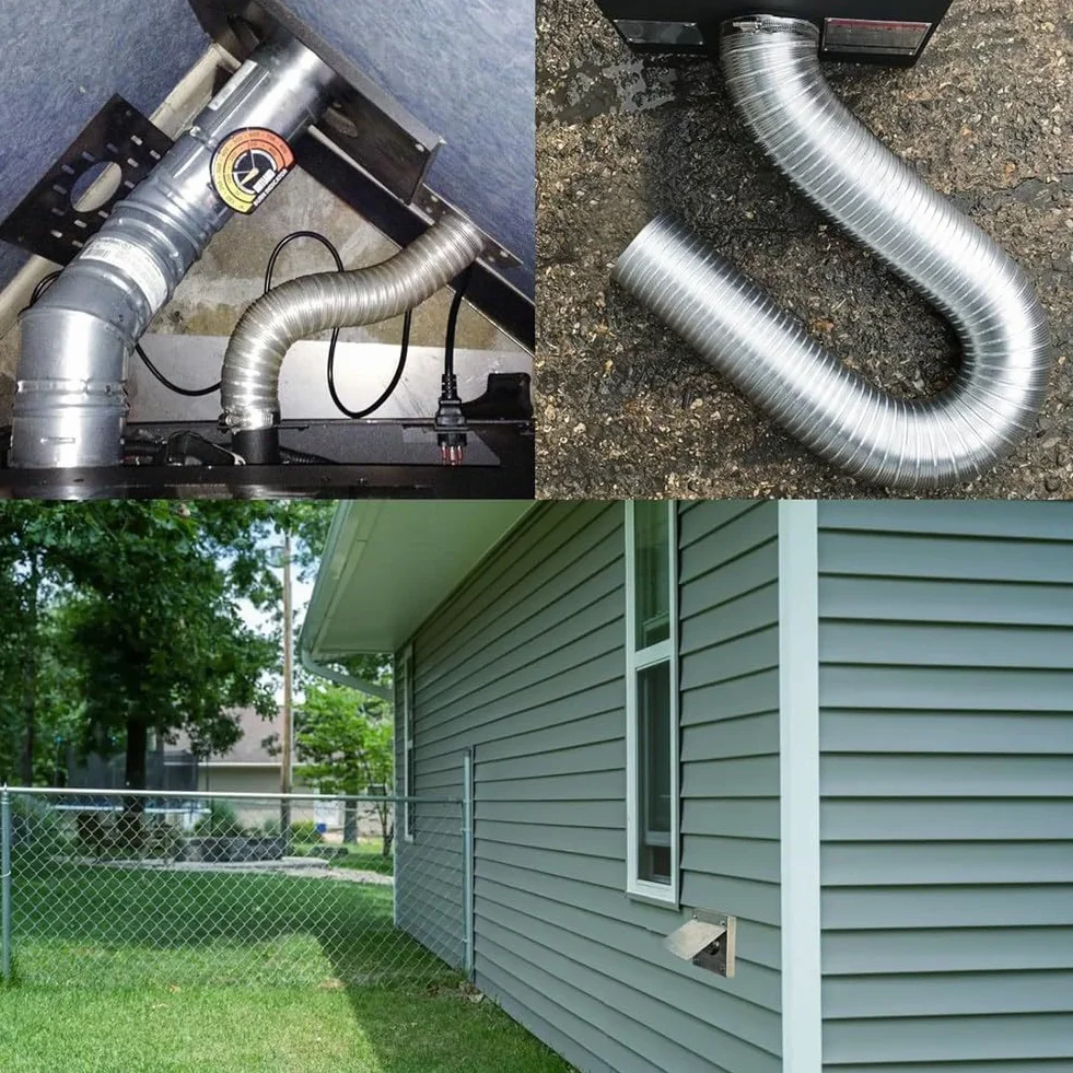 Zestaw do zasysania świeżego powietrza do pieca na pellet, 2 X 60, Zespół zewnętrznego chłodnego powietrza do rury pieca na pellet, Elastyczny aluminiowy do wentylacji do pieca