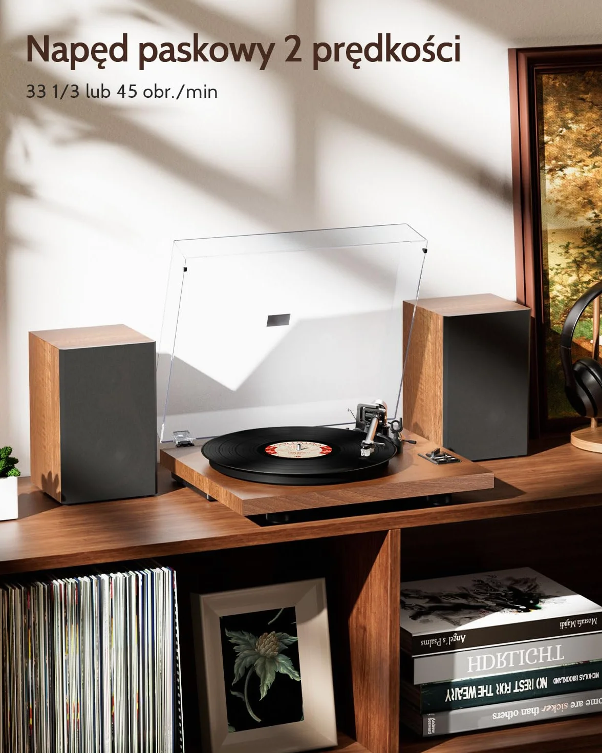 1 BY ONE Gramofon Bluetooth HiFi System MM 33/45 obr./min z USB, Napęd paskowy, Automatyczne zatrzymanie
