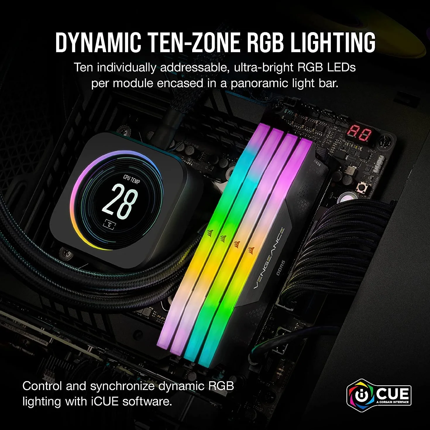 CORSAIR VENGEANCE RGB DDR5 32GB (2x16GB) 6400MHz CL36 Intel XMP iCUE czarna CMH32GX5M2B6400C36