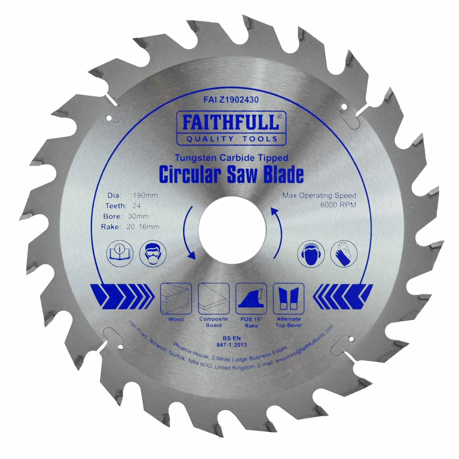 Faithfull FAIZ1902430 TCT brzeszczot do piły tarczowej 190 mm x 30 mm otwór x 24 zęby