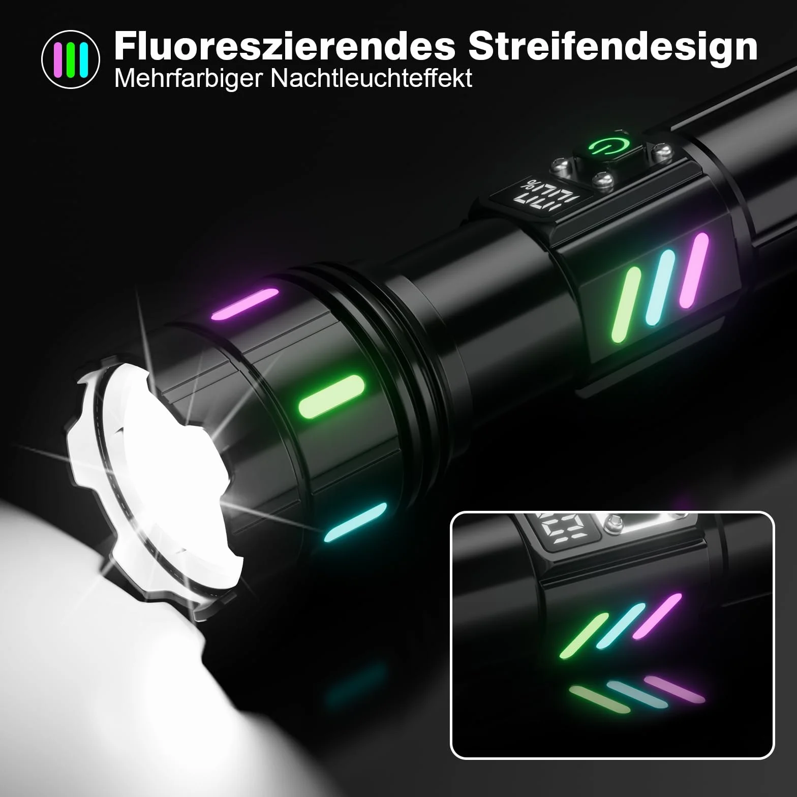 Shadowhawk Latarka LED, ładowalna, 500 000 lumenów, niezwykle jasna, taktyczna, czas pracy 12 godzin, z baterią 5000 mAh, latarka IP67 USB C+A, na zewnątrz/kemping/wędrówki, zoom i wyświetlacz LCD, 5