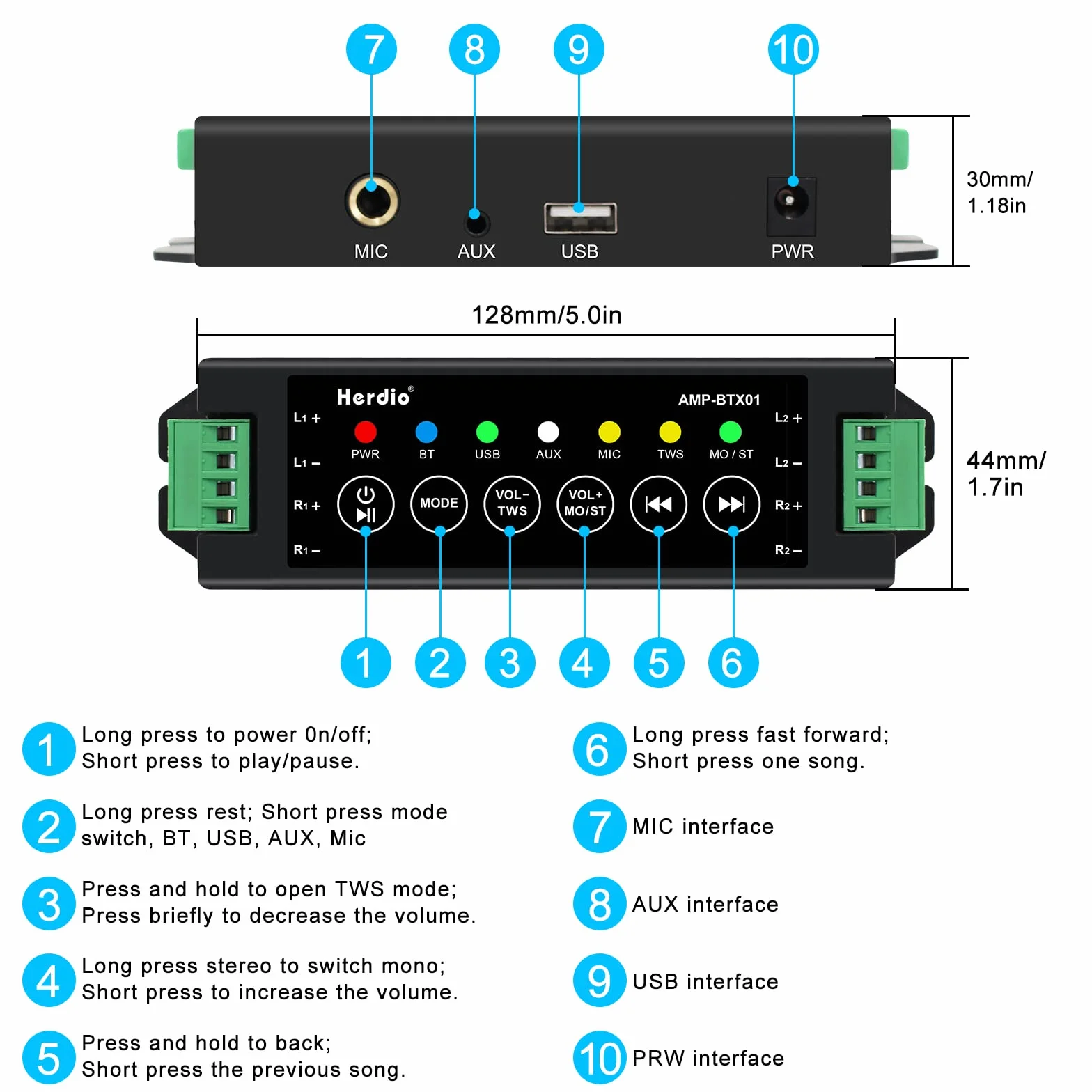 Herdio Głośniki zewnętrzne Bluetooth 6,5 cala - głośnik 800 W - głośnik zewnętrzny ze źródłem wzmacniacza stereo idealny na taras Veranda Garden (4 czarne)