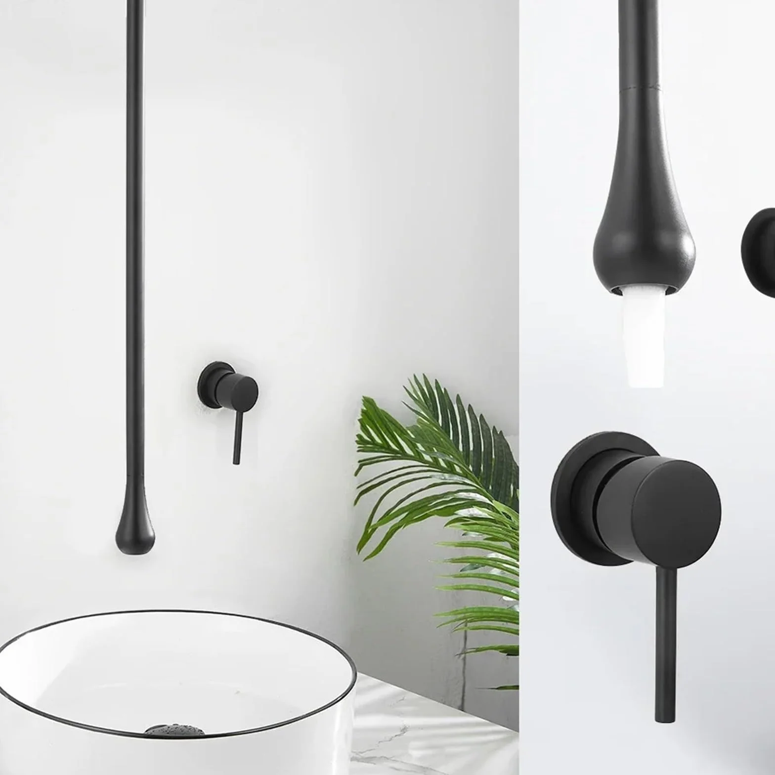 Bateria Sufitowa Water Drop Hang Do Umywalki Łazienkowej, Baterii Wannowej, Mosiężna, Z Mieszaczem Wody Ciepłej I Zimnej, Osprzęt Do Wanny, Montaż Ścienny W Kolorze Czarnym, Montaż Ścienny W Kolorze