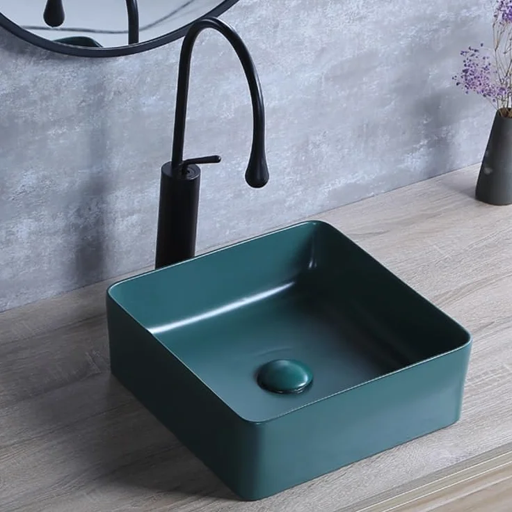 Zlewozmywak łazienkowy zlew łazienkowy umywalka ceramiczna umywalka domowa kwadratowa artystyczna umywalka ciemnozielona ceramiczna prosta modna umywalka łazienkowa zlewozmywaki