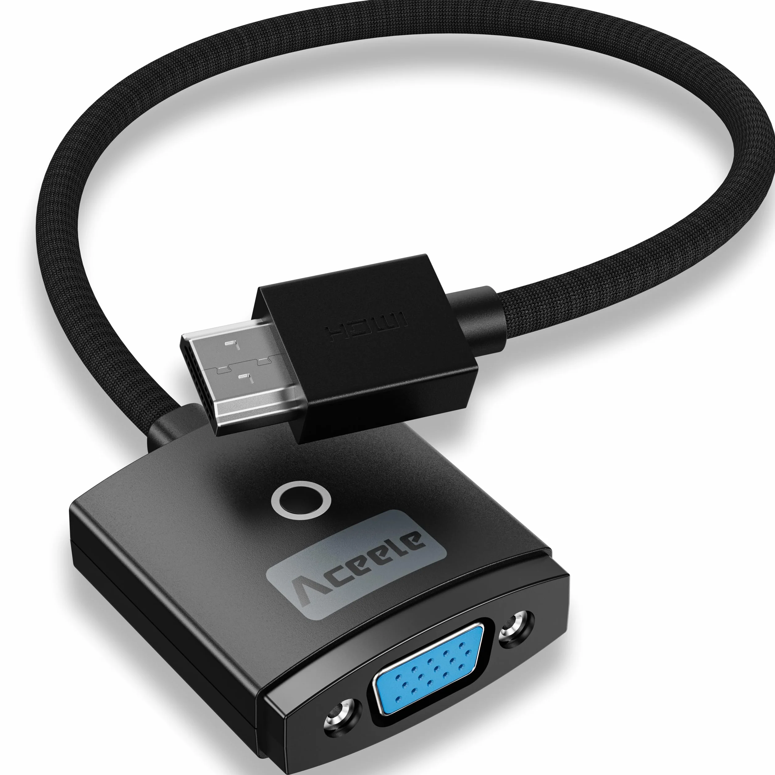 Aceele Adapter HDMI na VGA, konwerter komputera HDMI na monitor VGA (męski na żeński), nylonowy adapter kablowy do komputera stacjonarnego, laptopa, Raspberry Pi, Roku, Xbox do projektora/wyświetlacza