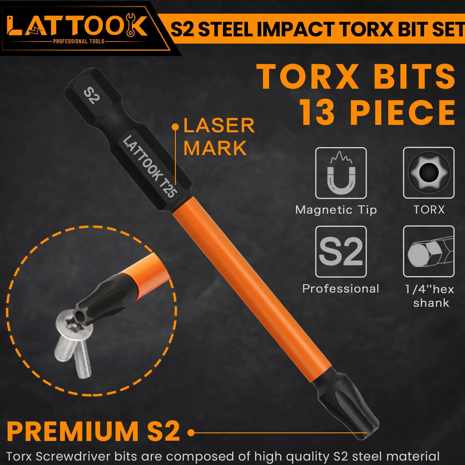 Zestaw bitów Torx Impact Torx, zestaw bitów Torx zabezpieczający przed manipulacją, stal magnetyczna S2, długość 3 cali, T10-T55