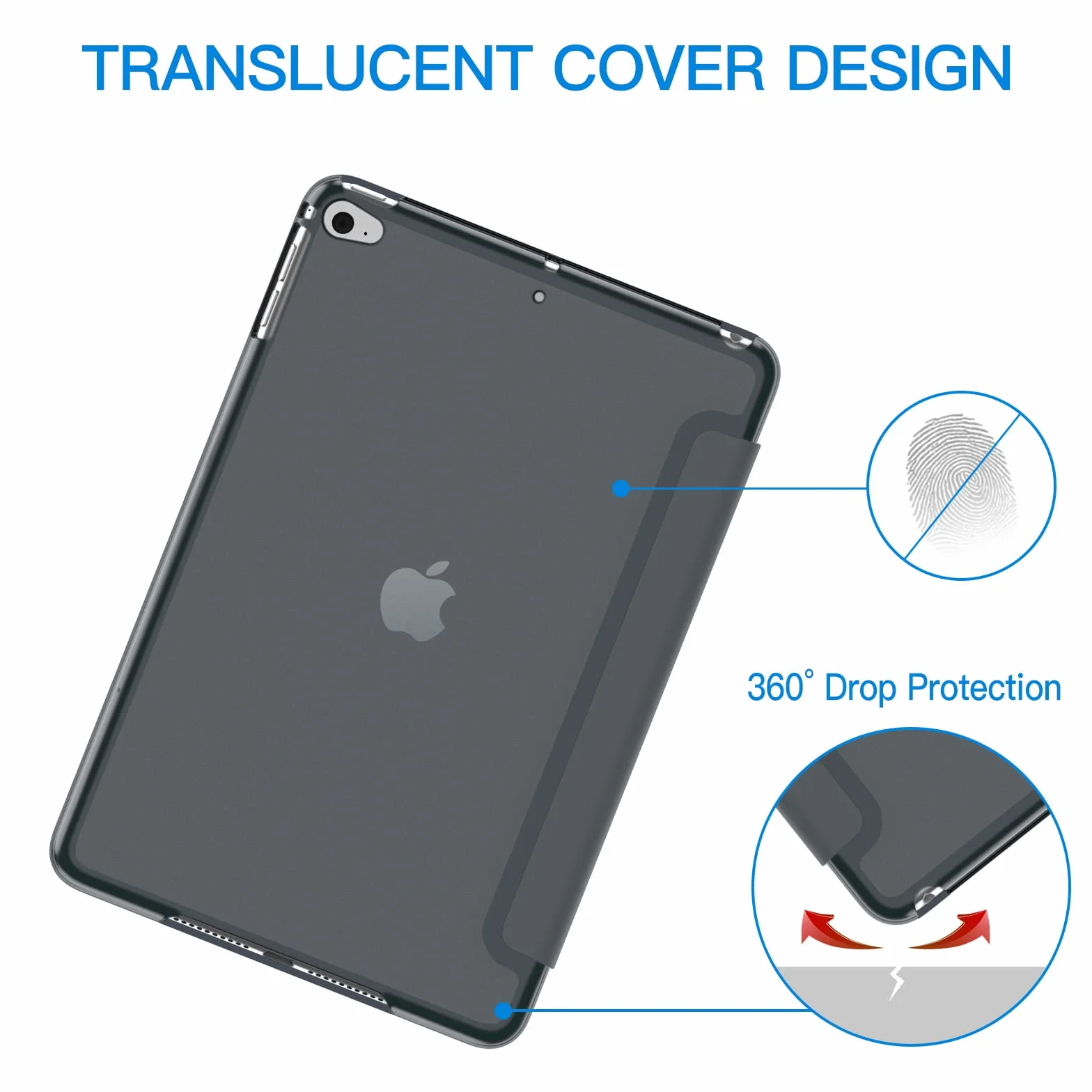 JETech Etui dla iPad Mini 4, Automatyczne Budzenie/Usypianie, Ciemno szary