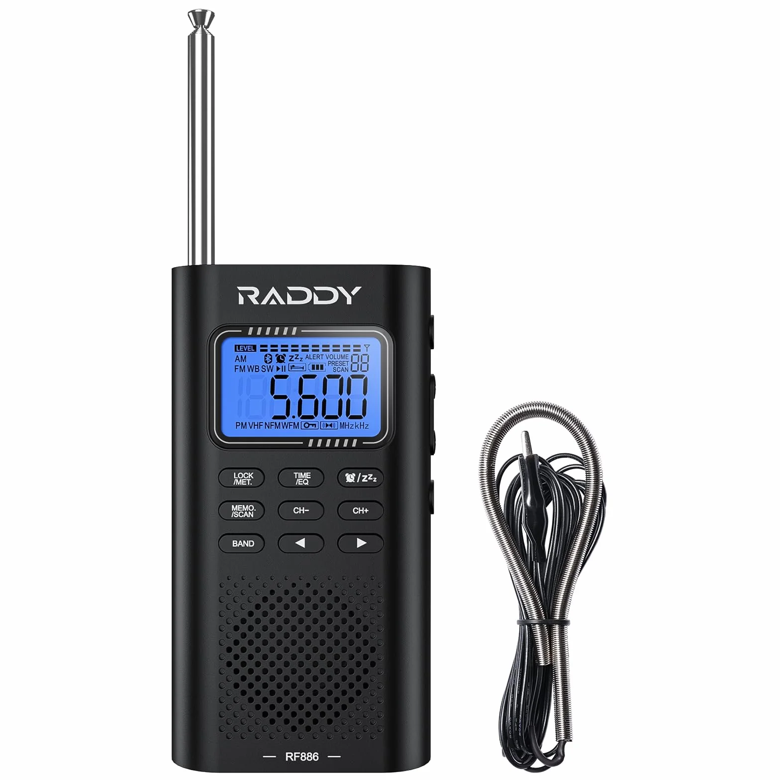 Raddy RF886 Przenośne radio krótkofalowe AM/FM/SW/UKW z głośnikiem BT i anteną 3m