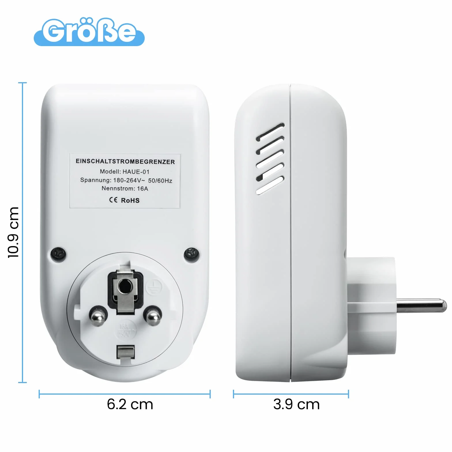 HAUE-02 Ogranicznik prądu rozruchowego, Briidea ogranicznik prądu rozruchowego (230 V, 16 A), zapobiega wyłączaniu wyłączników zabezpieczających, idealnie nadaje się do spawarek, maszyn strumieniowych