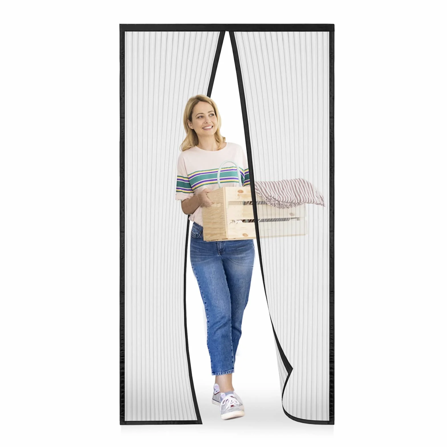 Moskitiera magnetyczna na drzwi Niestandardowa moskitiera na drzwi, zasłona drzwiowa przeciw komarom, do korytarzy, drzwi, patio. Łatwa instalacja uszczelka, czarna, 160 x 220 cm
