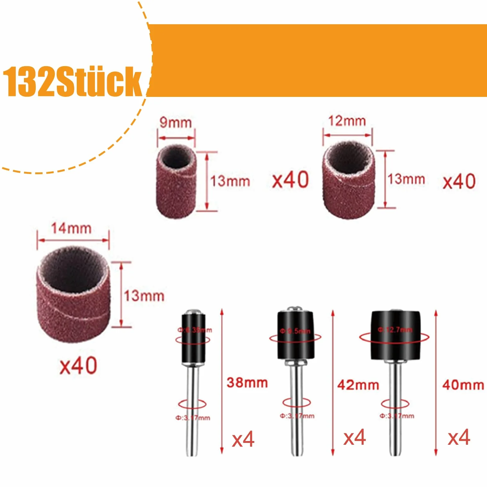 Zestaw 132 tulejek szlifierskich, z pudełkiem do szlifowania, w zestawie 120 sztuk taśm szlifierskich, 12 sztuk wałków szlifierskich do narzędzi tokarskich, taśmy szlifierskiej, mini narzędzia