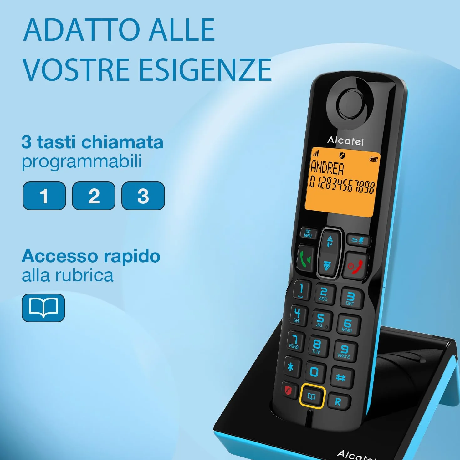 Alcatel S280 czarny i niebieski, zestaw głośnomówiący, funkcja blokowania niechcianych połączeń, 50 nazw i numerów
