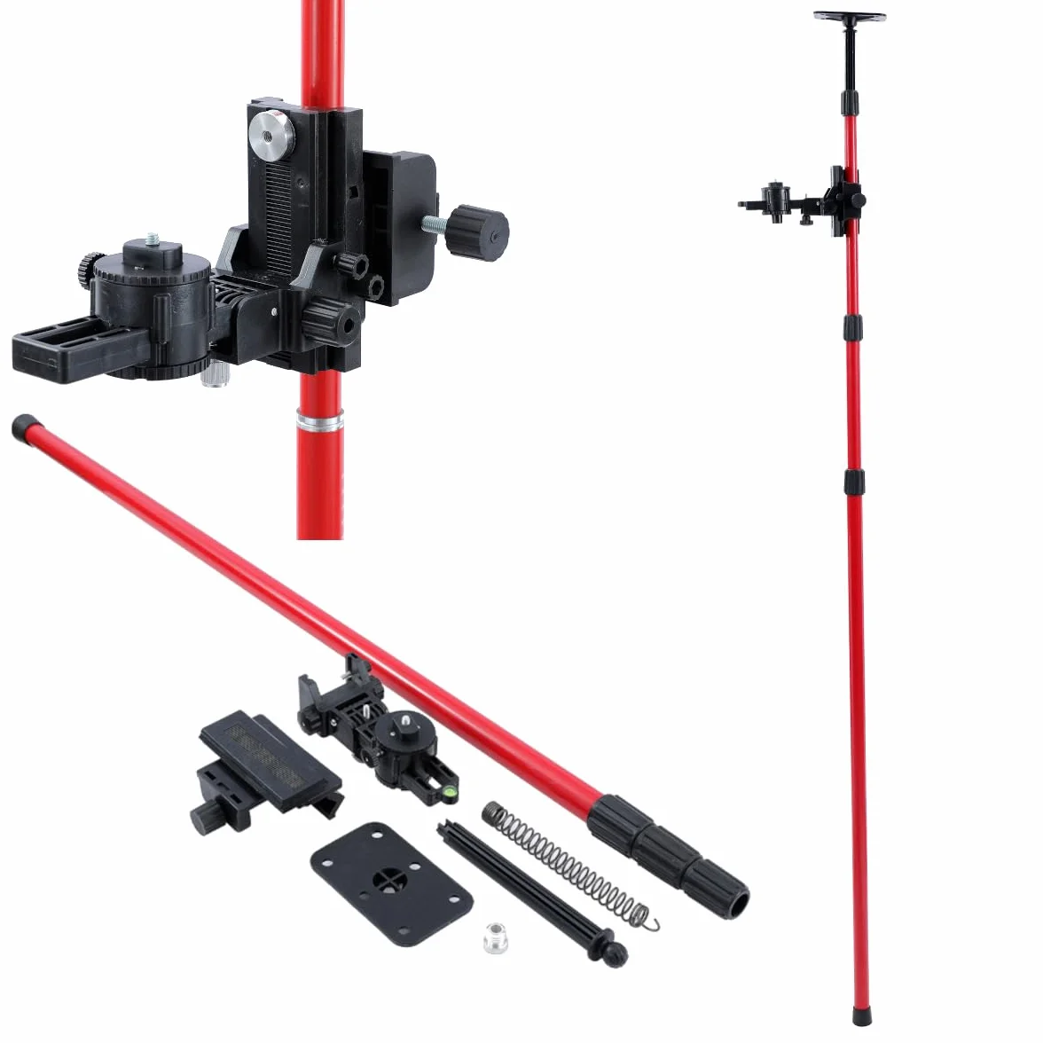 TOPWAY Laserowy drążek teleskopowy, 115-350 cm, stal wysokowęglowa, wysuwany drążek laserowy od podłogi do sufitu, z uchwytem i nylonową torbą, do obrotowych laserów krzyżowych, szybkie i elastyczne