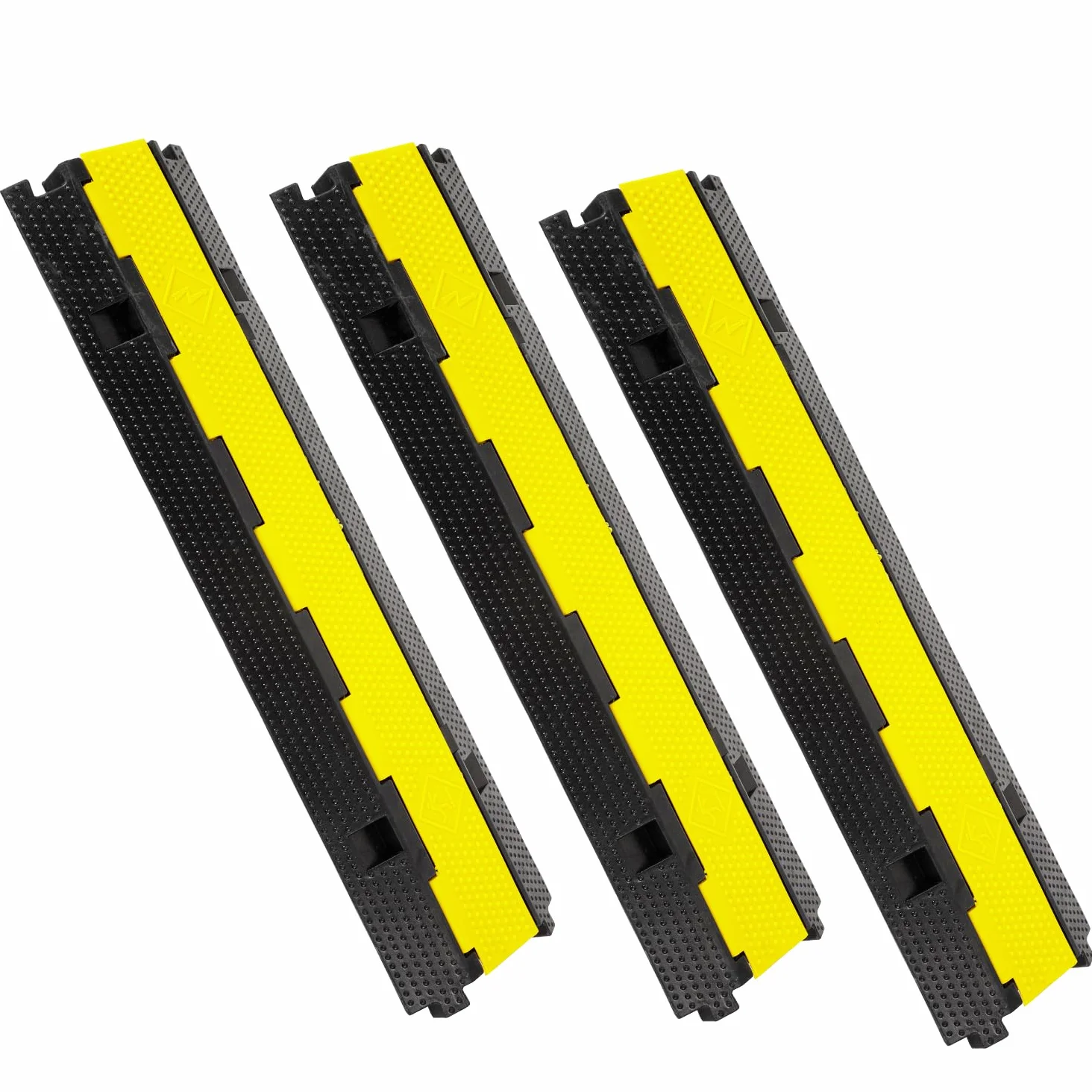Fiqops Mostek kablowy, 9 sztuk, 2-kanałowy, 101 x 25 x 5 cm, mostek kablowy z gumy, konstrukcja modułowa, ochrona przed przejechaniem kabli, mostek kablowy, na zewnątrz, do parkingu (czarny)