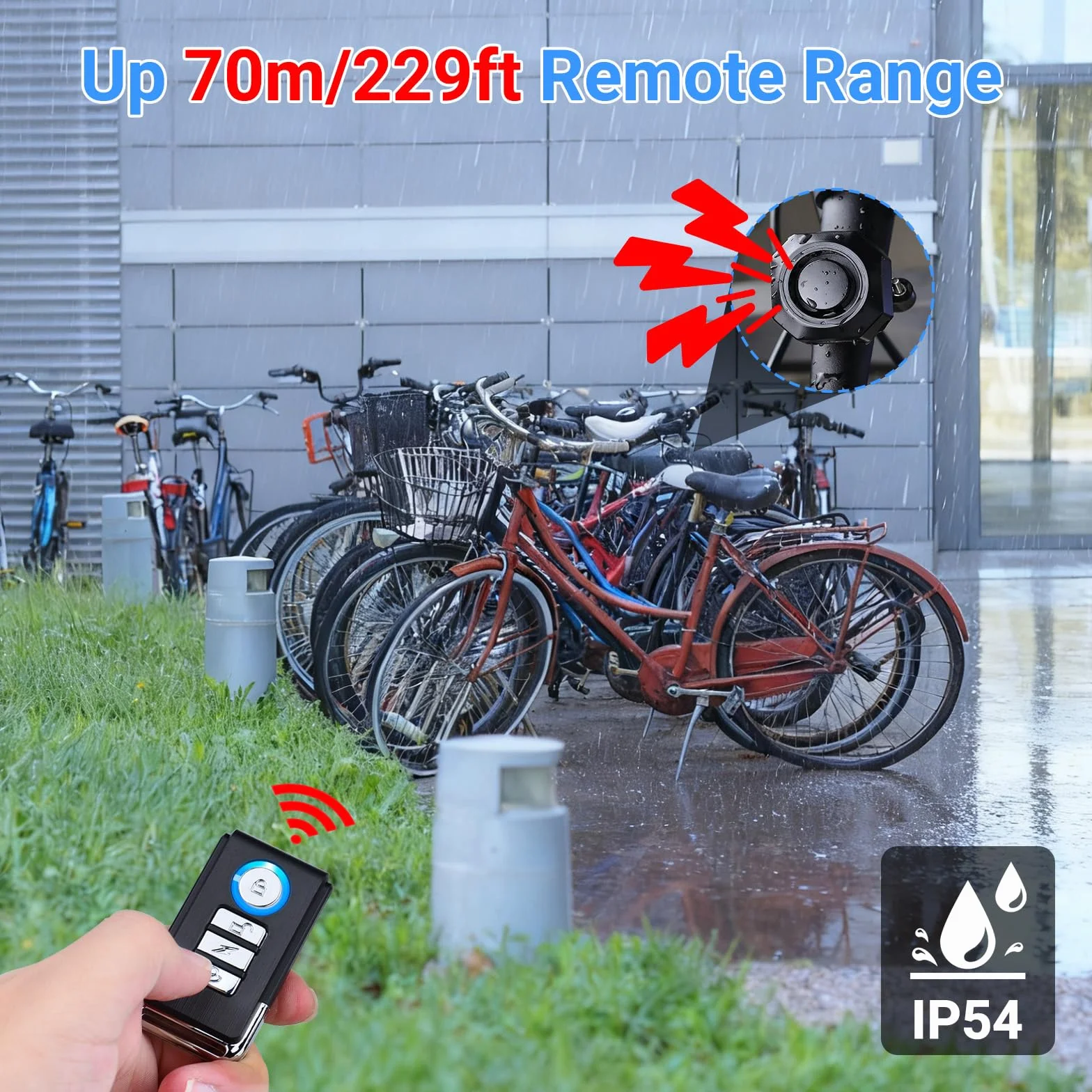 Cruxer Alarm rowerowy z uchwytem, ładowany przez USB, bezprzewodowy alarm wibracyjny antykradzieżowy, głośność i czułość 110 dB, regulowany czujnik, system włamaniowy z pilotem do mobilności motocykla, skutera przyczepy kempingowej