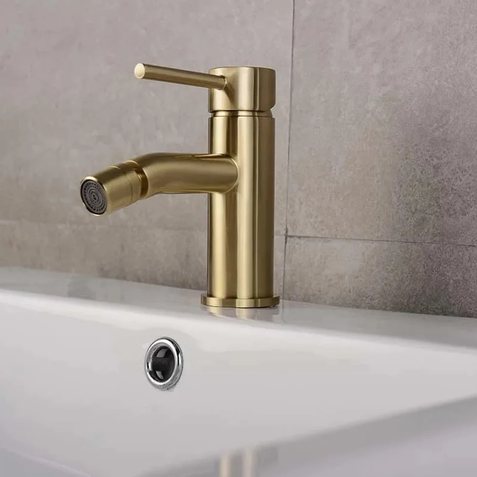 Bateria łazienkowa szczotkowana złota z jednym otworem, bateria bidetowa mosiężna ciepłą i zimną wodą do zlewu(Brushed Gold)
