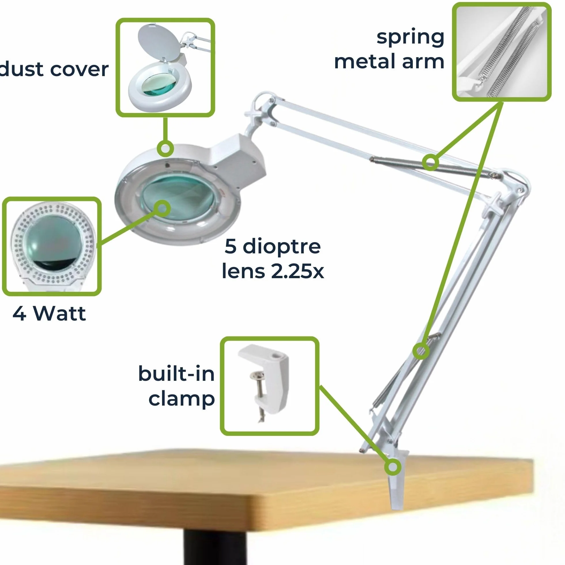 Velleman Lampa LED z lupą i zaciskiem, lupa podświetlana 4 W, 48 LED, powiększenie 2,25x, soczewka 5 dioptrii 120 mm, światło dzienne 6400 K, do czytania, hobby, beauty i precyzji