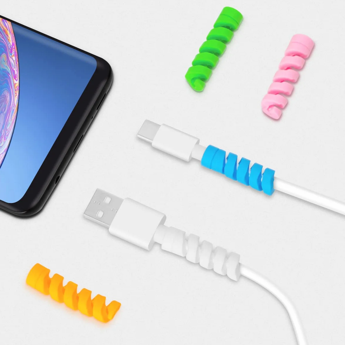 Silikonowy ochraniacz na kabel micro USB, elastyczny oszczędzający kabel do ładowarki, kombinezon ochronny kabla myszy, biały różowy