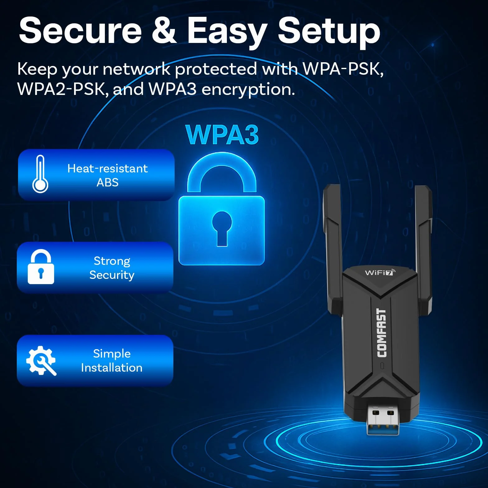 MMOBIEL Wifi 7 Adapter USB BE6500 Tri-Band 6452 Mbps z USB 3.0 WPA3 4K-QAM Do PC Laptopów