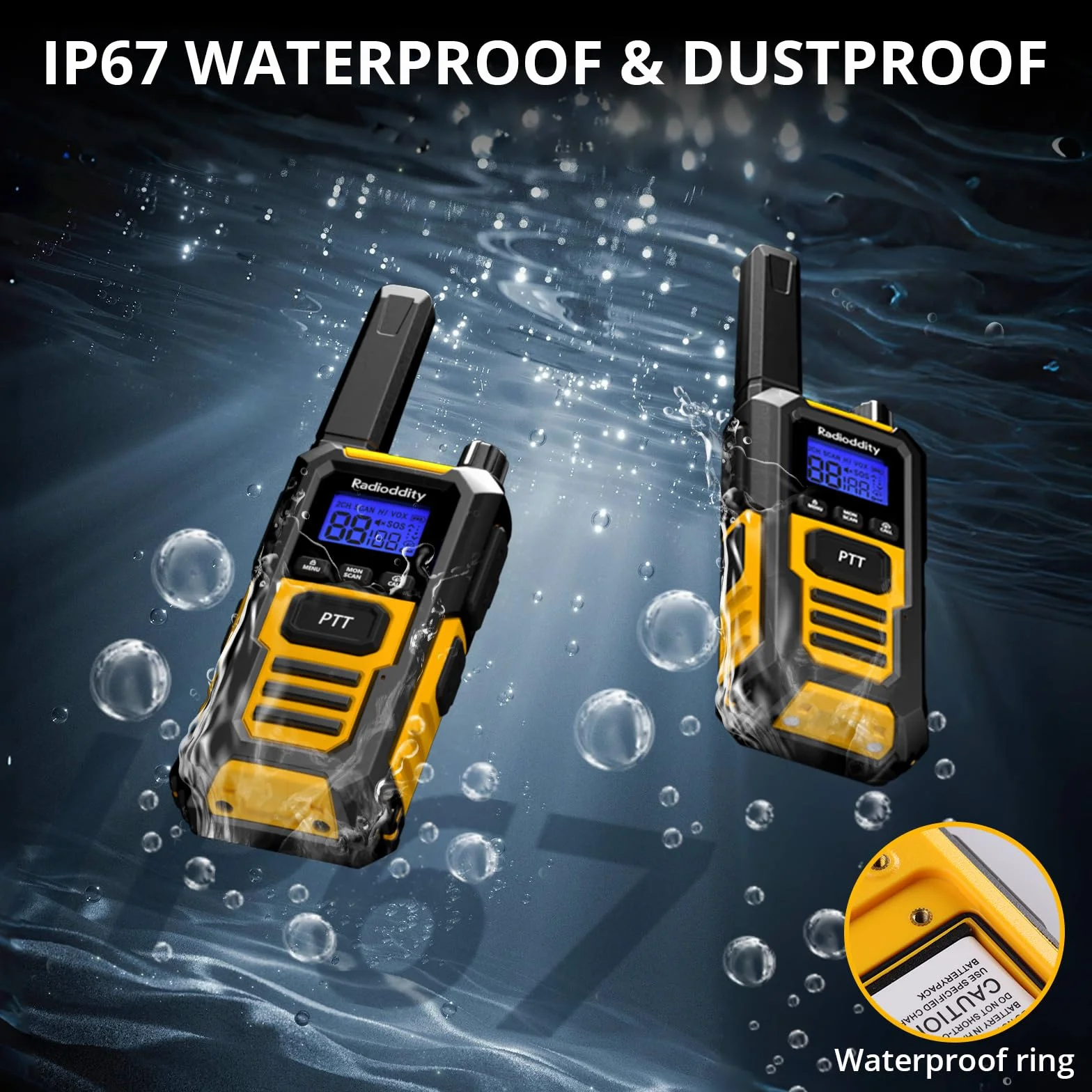Radioddity HD-1 krótkofalówka IP67 wodoodporna PMR 2 sztuki żółty