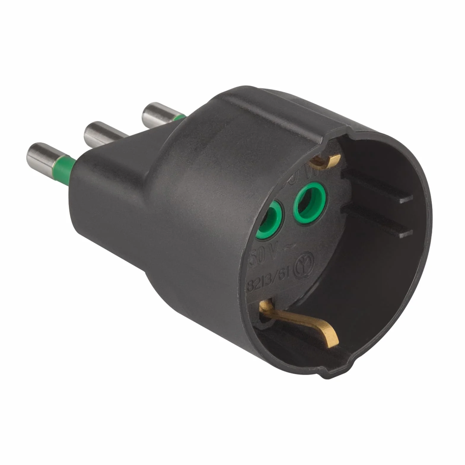 Ekon Włosko-niemiecki adapter wtyczki 16 A, wtyczka włosko-niemiecka, wtyczka 16 A, wyprodukowano we Włoszech, kolor czarny