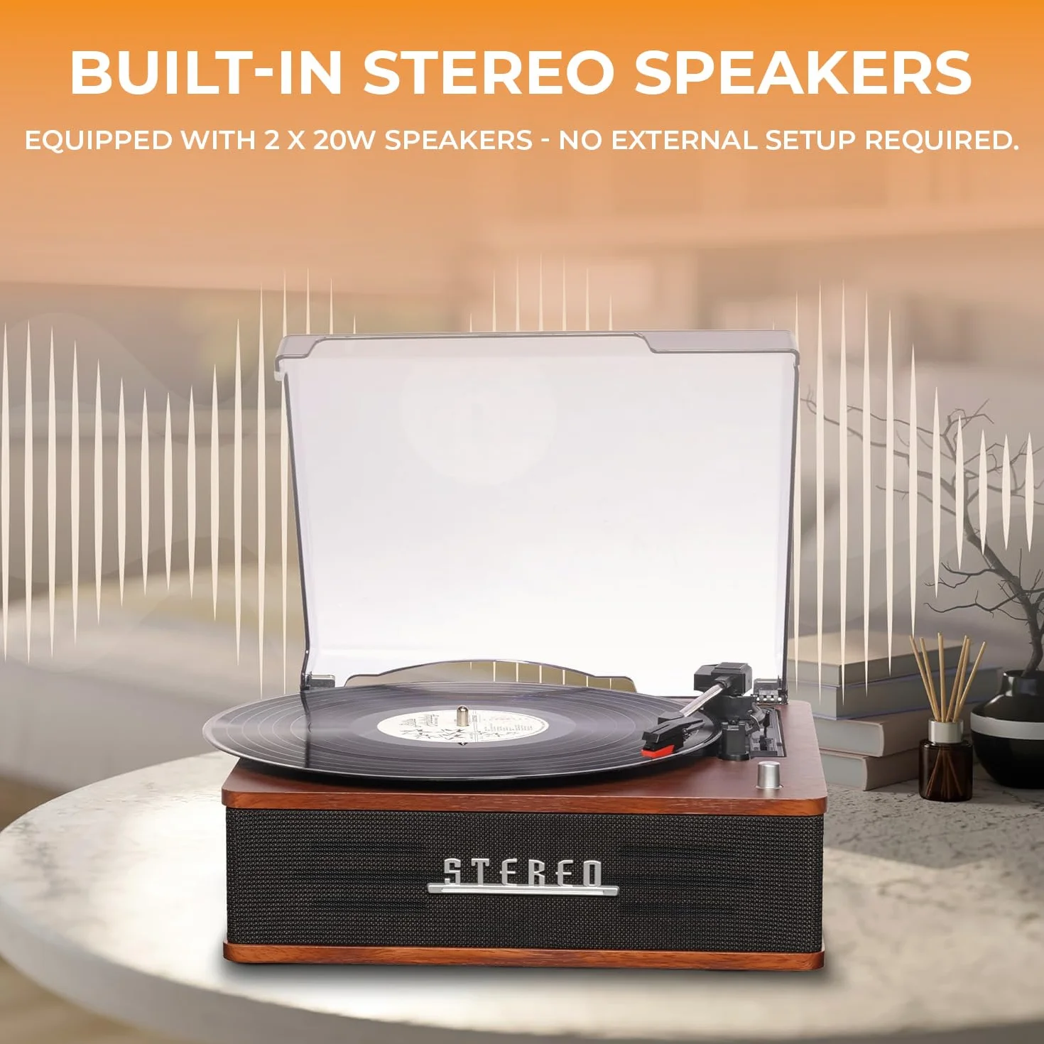 Gramofon retro z Bluetooth i wbudowanymi głośnikami – Denver VPB‑262 Multi-Speed Turntable Music System (33, 45/78 obr./min) z funkcją Line‑Out i AutoStop