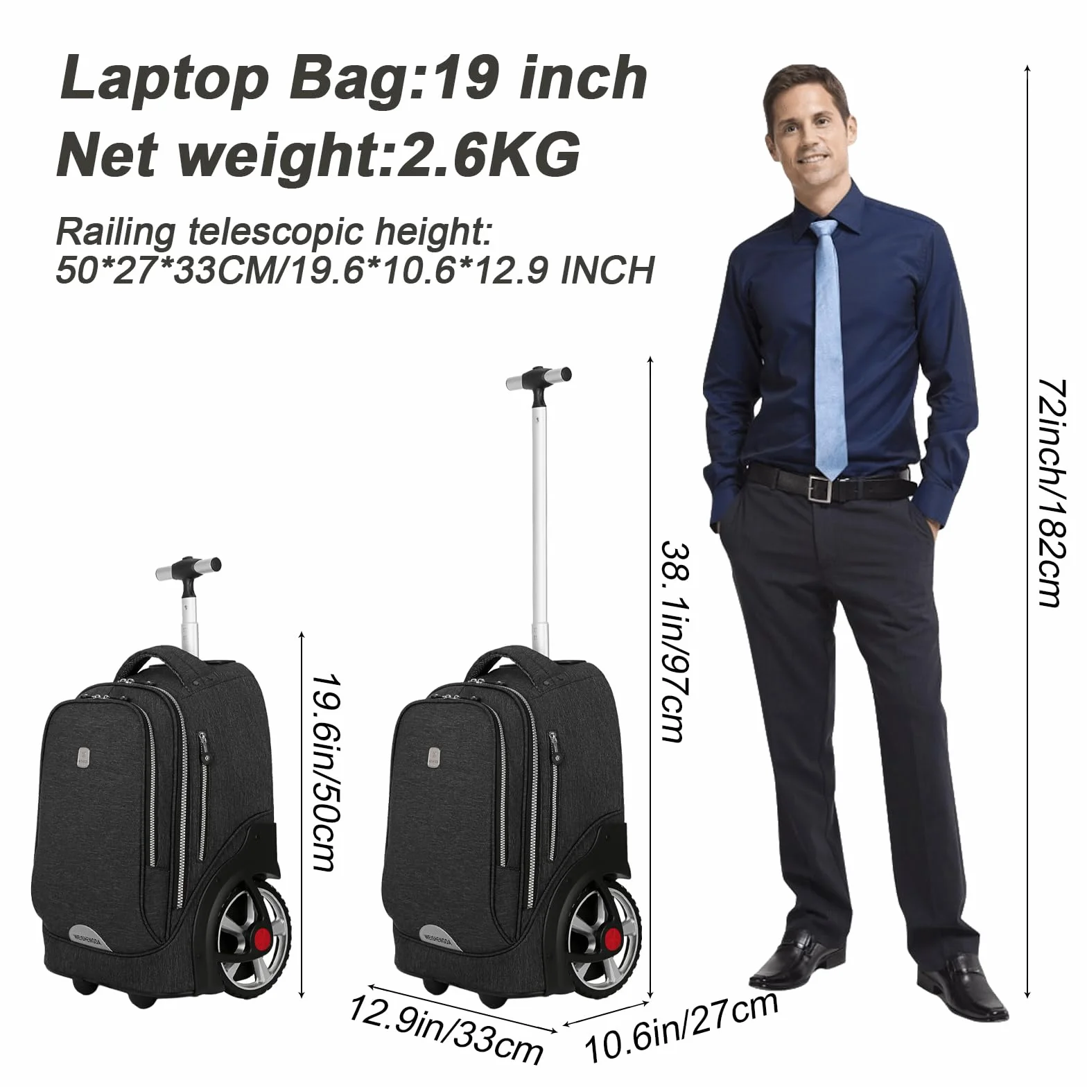Plecak na kółkach wodoodporny torba na laptopa czarny