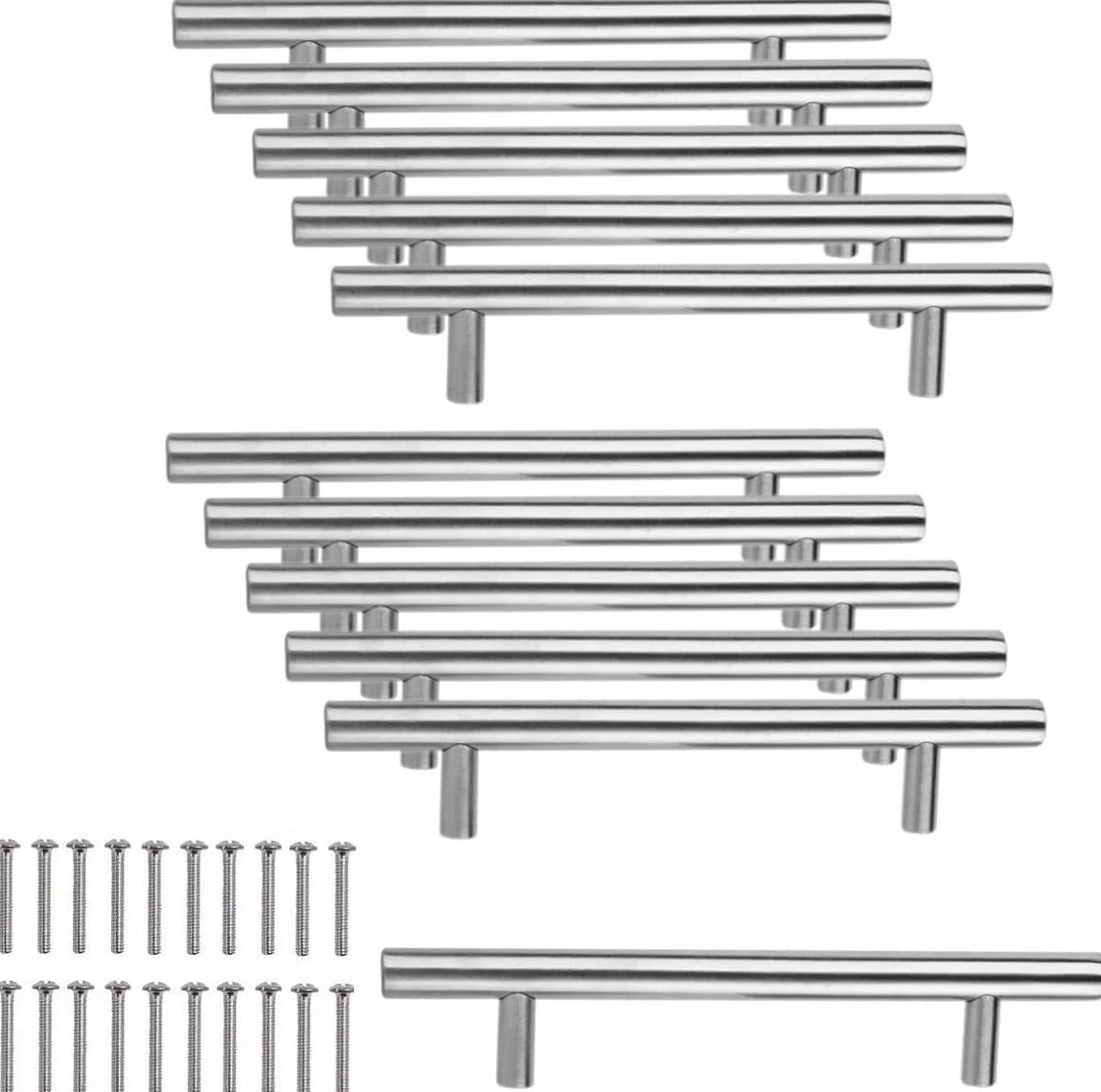 10 sztuk srebrnych uchwytów meblowych, uchwyty meblowe ze stali nierdzewnej, do szafek kuchennych, 96 mm, rozstaw otworów, długość całkowita 150 mm, szczotkowana stal nierdzewna