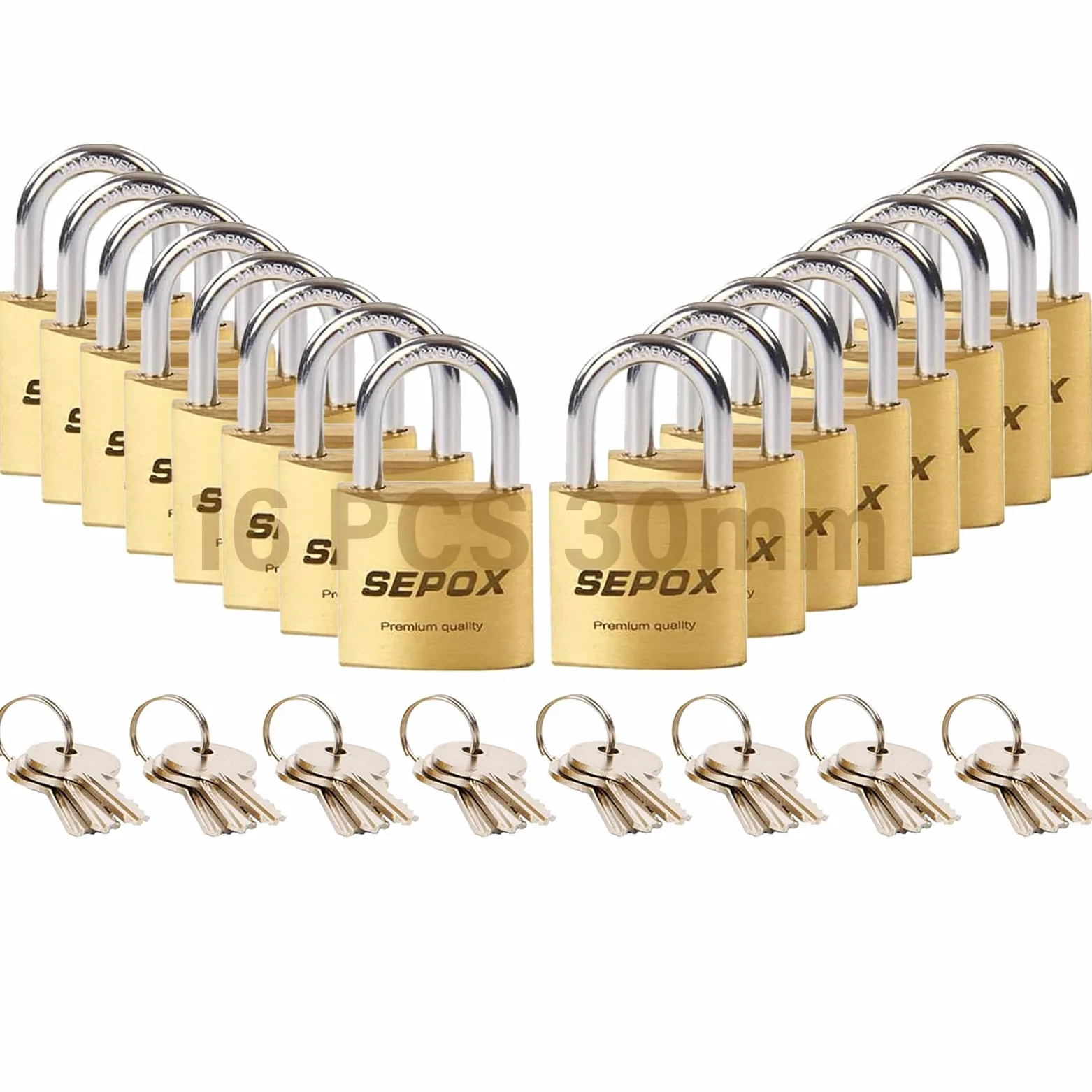 SEPOX® Kłódki z litego mosiądzu podobne do kluczy 15 szt. opakowanie 1-3/16″ korpus o szerokości 30 mm, szekla ze stali hartowanej z 24 mosiężnymi kluczami takimi samymi do zamka szafki, skrzynki