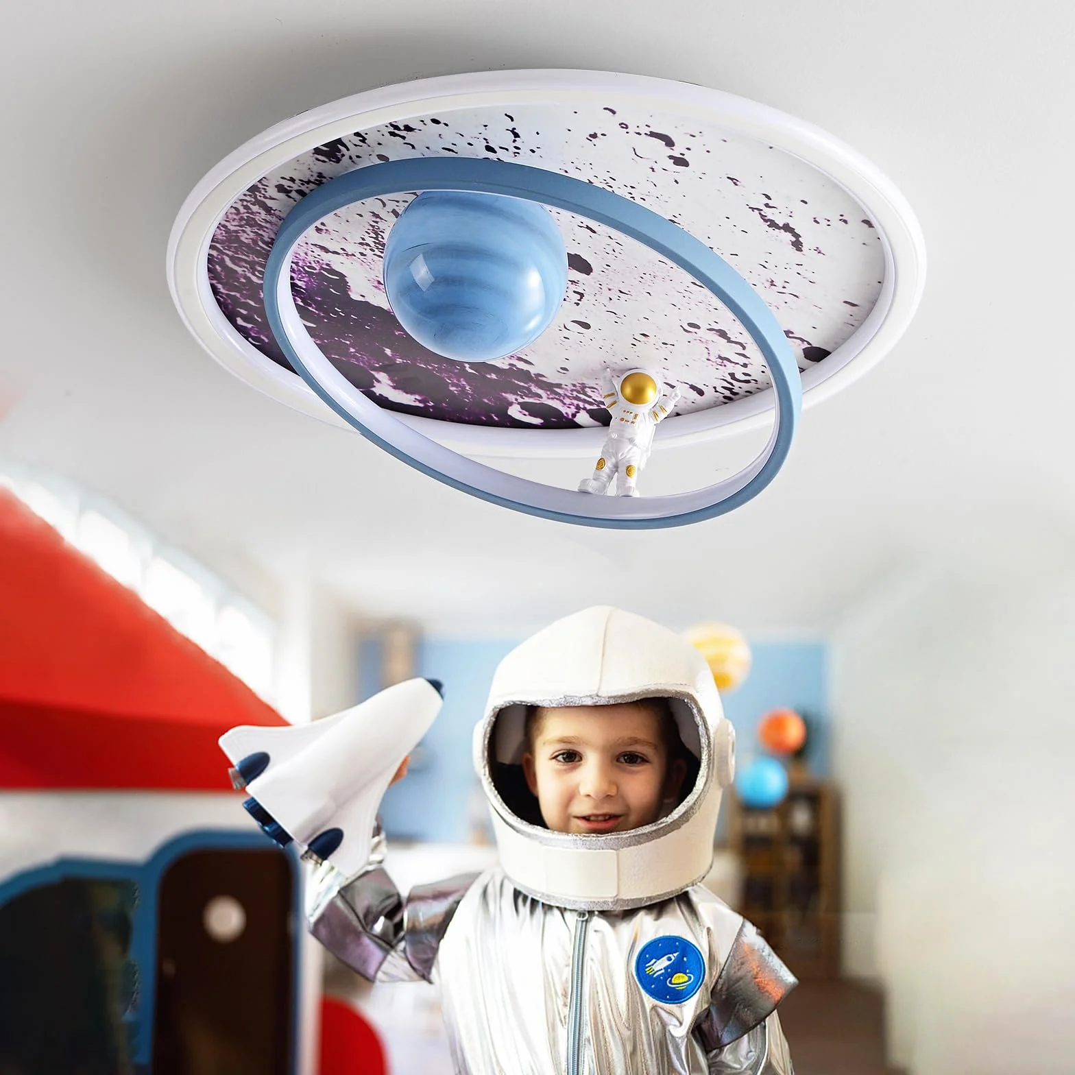 Lampa sufitowa do pokoju dziecięcego, ściemniana, lampa sufitowa LED, księżyc, astronauta, lampa sufitowa z pilotem zdalnego sterowania, dla dzieci, dziewczynek, chłopców, do salonu, sypialni, pokoju