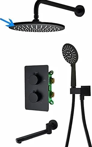 Czarny Termostatyczny Zestaw Baterii Wannowo-Prysznicowych Z Wbudowanym Termostatem, Obrotowa Wylewka Wannowa, Bateria Prysznicowa Do Łazienki,12 Inch Set-A