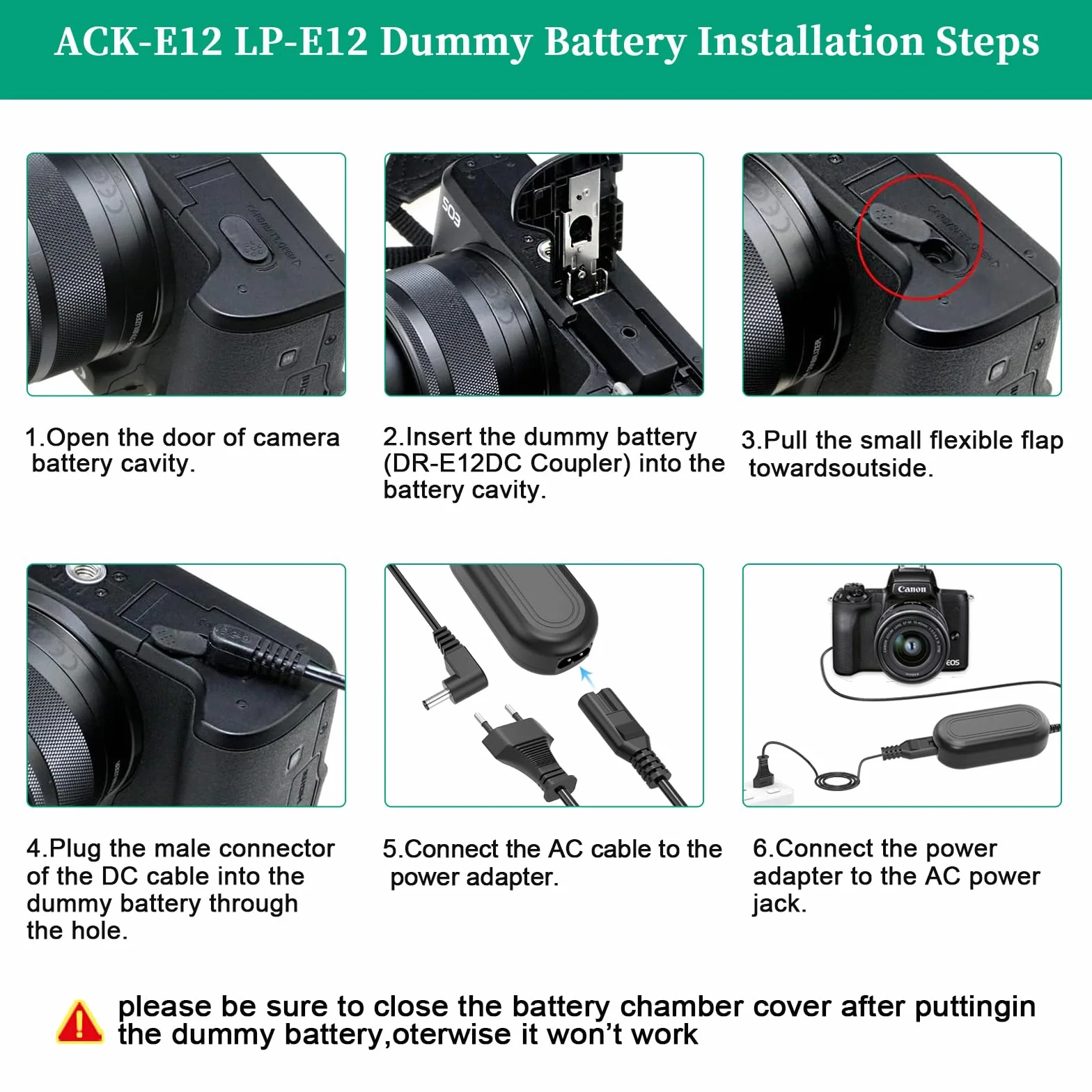 ACK-E12 DR-E12 Zasilacz AC Zestaw ładowarki do Canon EOS M M2 M10 M50 M100