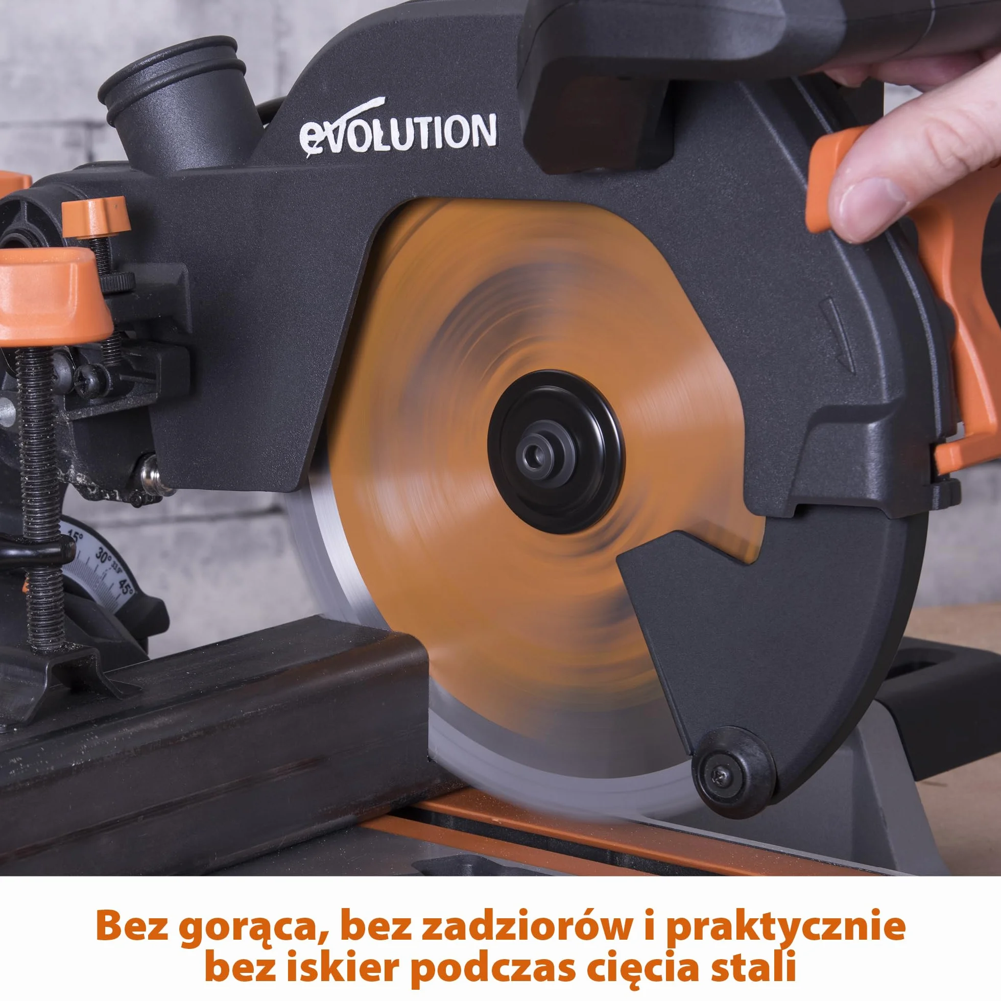 Evolution Power Tools Przesuwna ukośnica do cięć złożonych Plus R210SMS+ – w zestawie tarcza do różnych materiałów, tnie drewno, metal, plastik i inne, cięcie z nachyleniem i ukośne, 210 mm (230 V)
