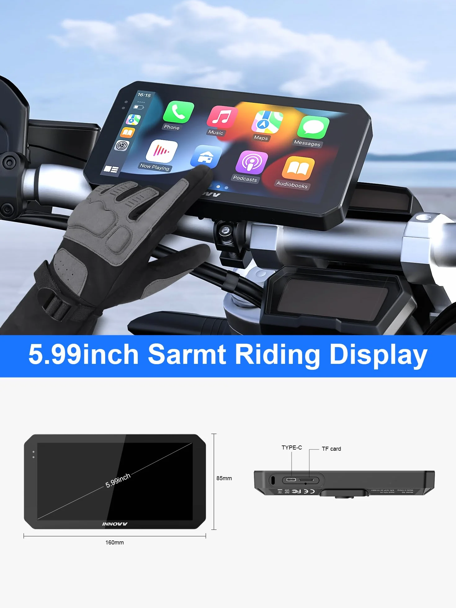 INNOVV N2 Motocyklowa kamera samochodowa 15.2 cm 2K+2K GPS Carplay Android Auto Wi-Fi 5.8G