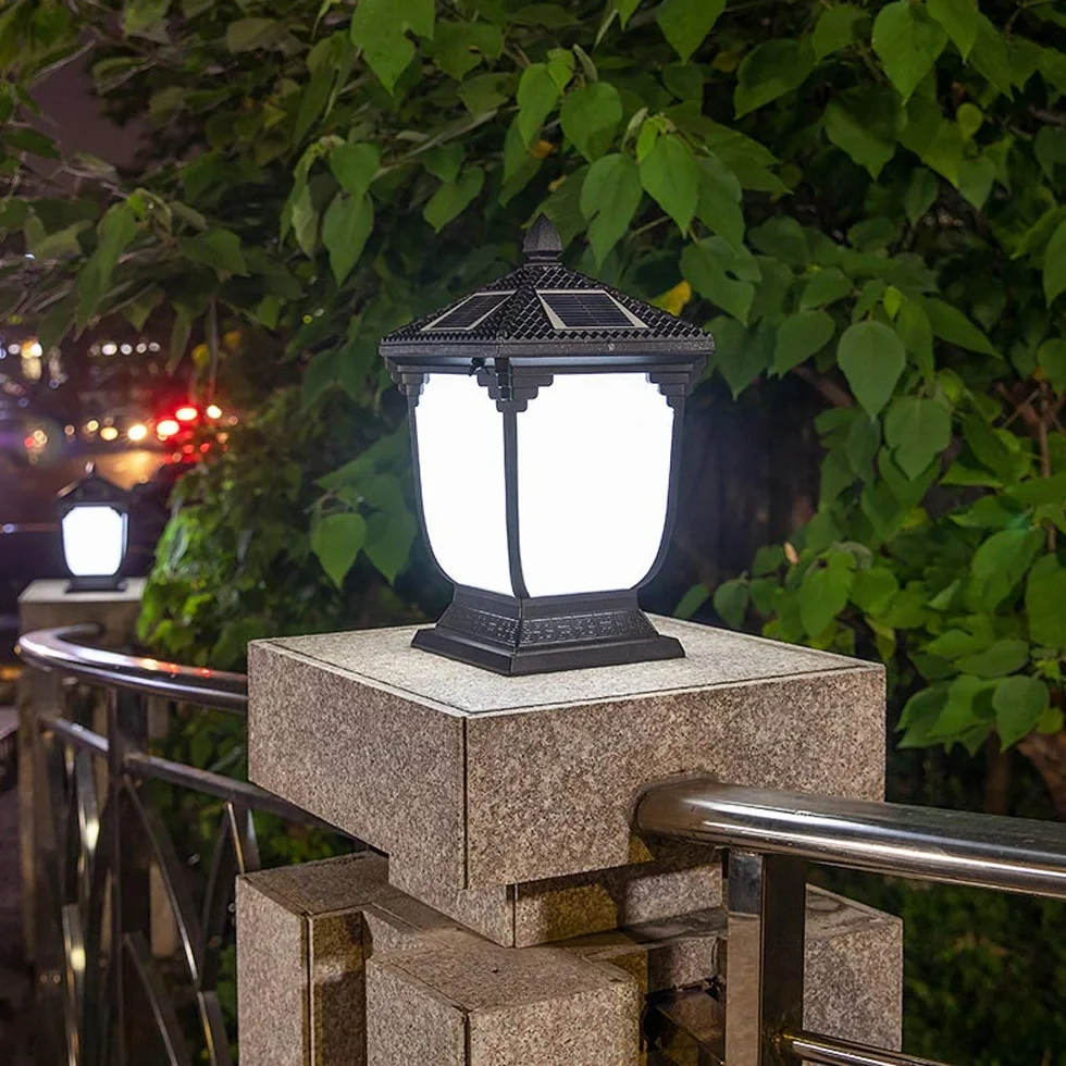 Lampa zewnętrzna, dwukolorowe solarne lampy ogrodowe słupki zewnętrzne oświetlenie zewnętrzne latarnia wodoodporna lampa kolumnowa nowoczesny korytarz