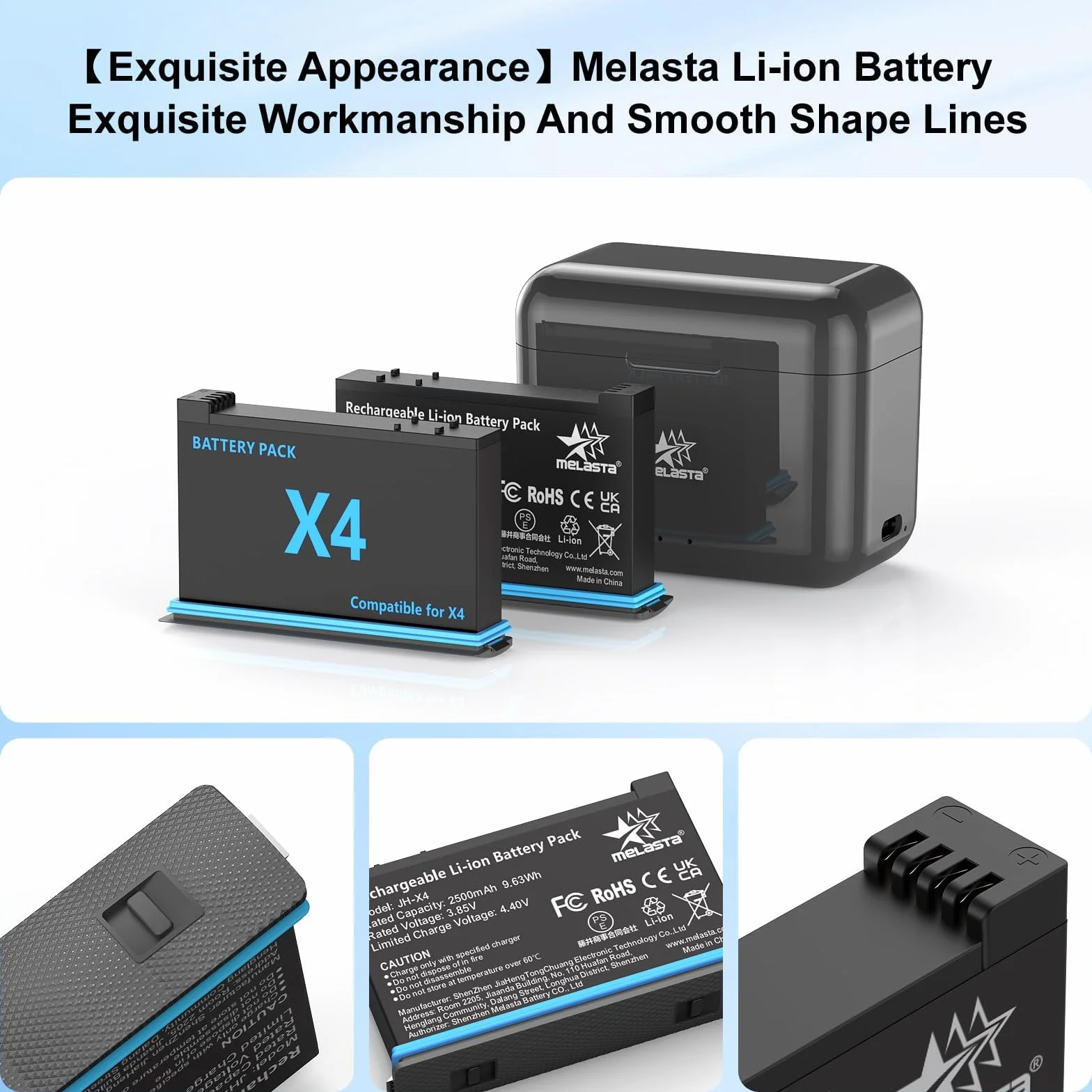 melasta 3,85 V 2500 mAh do baterii Insta360 X4 i ładowarki z kablem USB-A do C, ładowarka do baterii aparatu z kartą SD do przechowywania i szybkim ładowaniem