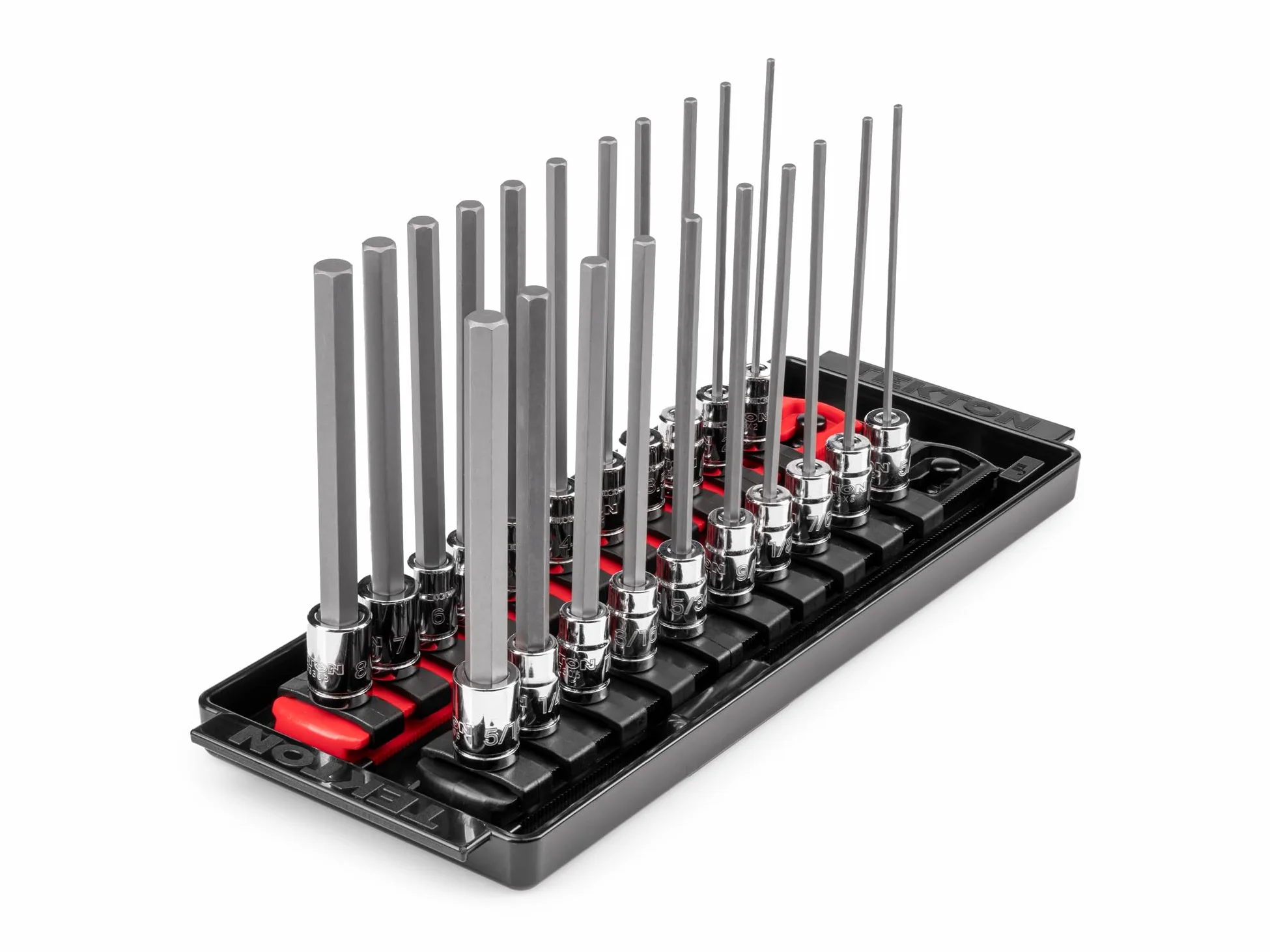TEKTON Zestaw nasadek sześciokątnych 1/4 cala z szynami i tacą, 21-częściowy (5/64-5/40.6 cm, 2-8 mm) | SHB90206