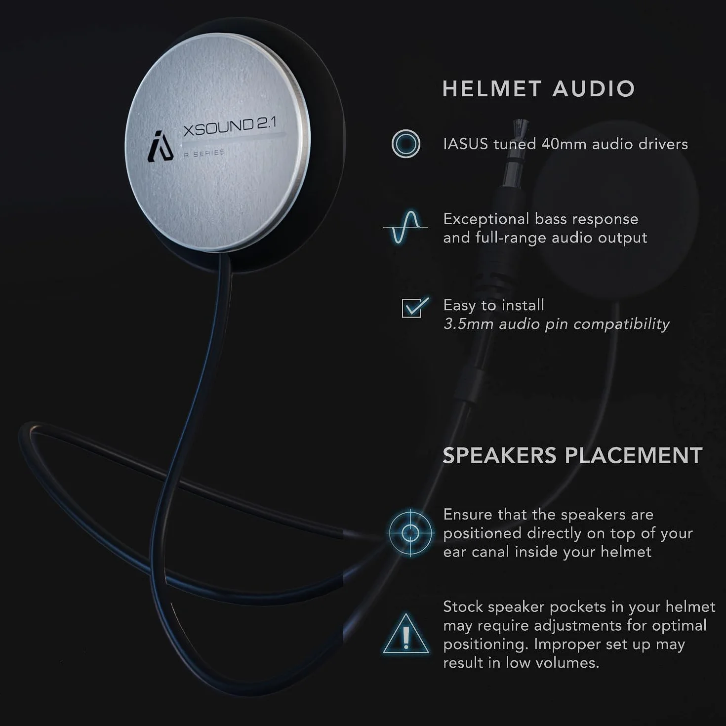 Głośniki kasku iASUS XSound 2.1 (do kasków motocyklowych Arai, Shoei, HJC, Bell, Schuberth, AVG, Icon i innych kasków motocyklowych)