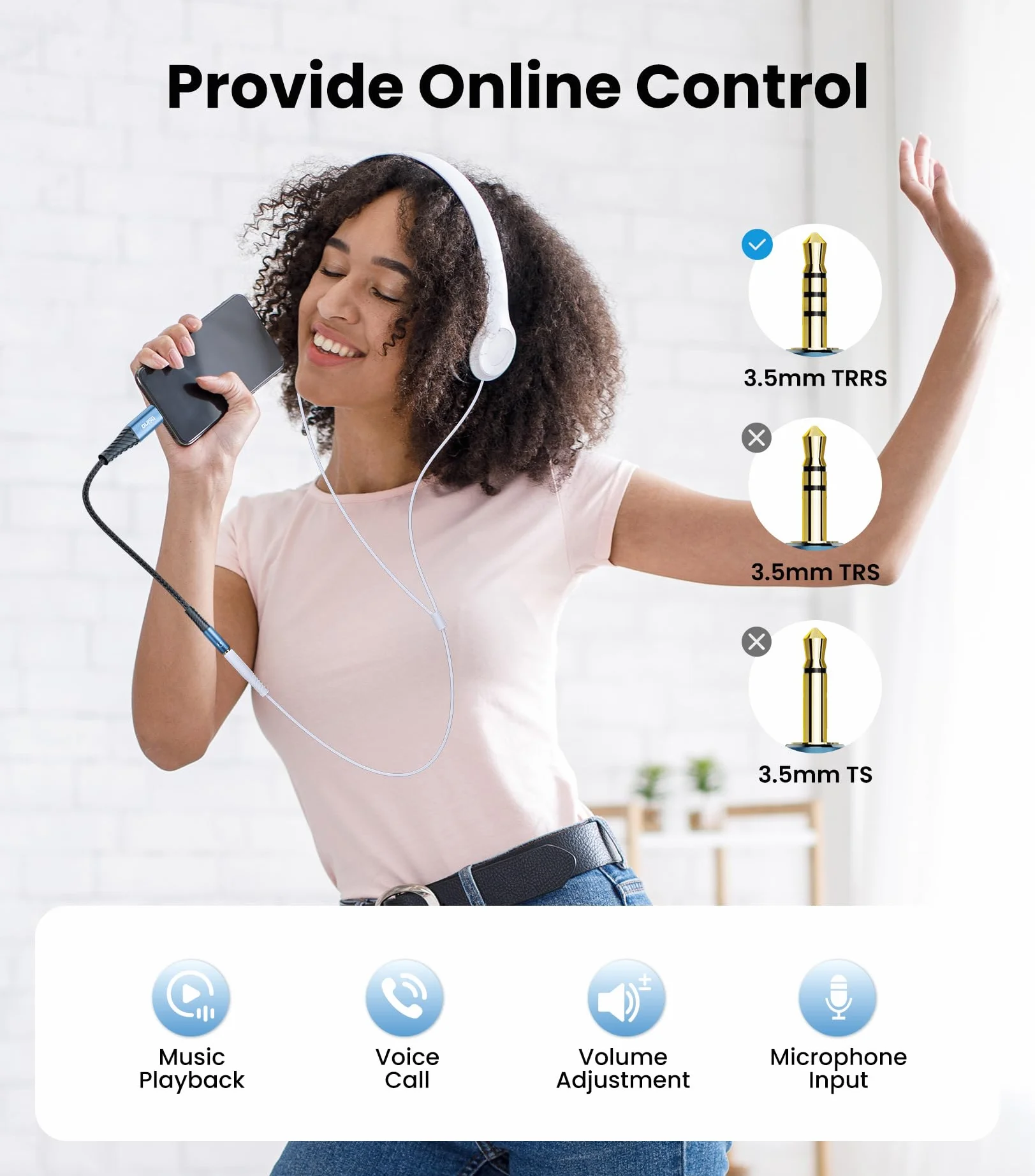 Tisino Adapter USB C na Jack 3,5 mm TRRS Żeński, Hi-Res DAC 384kHz/32Bit, Kabel USB C na AUX do Słuchawek, Kompatybilny z iPhone 16/15, Galaxy S24/S23/S22 1m