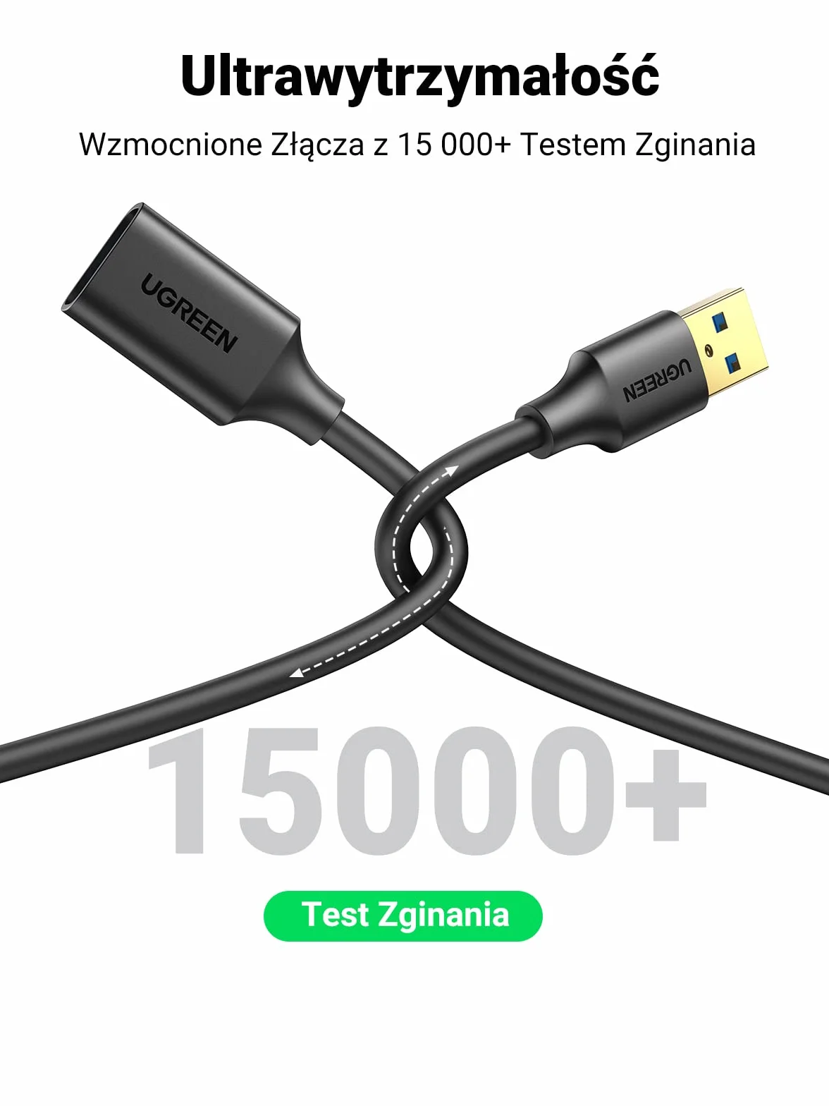 UGREEN USB 3.0 A Przedłużacz Kompatybilny z Czytnikiem Kart, Klawiaturą, Drukarką, Skanerem, Aparatem itp. (3M)