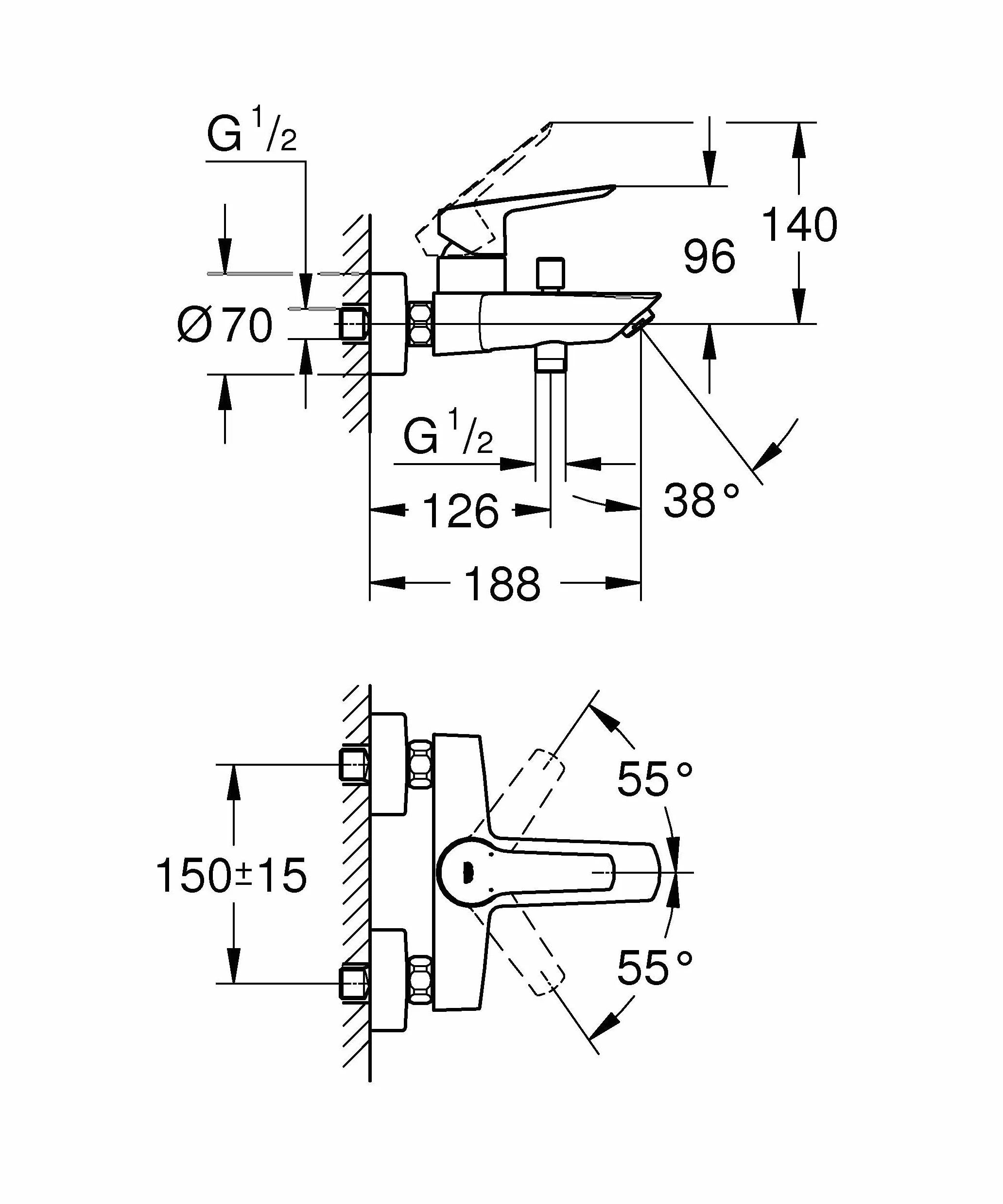 GROHE 242062432 Start 2021 bateria wannowa jednoręczna, 1/2", matowa czerń
