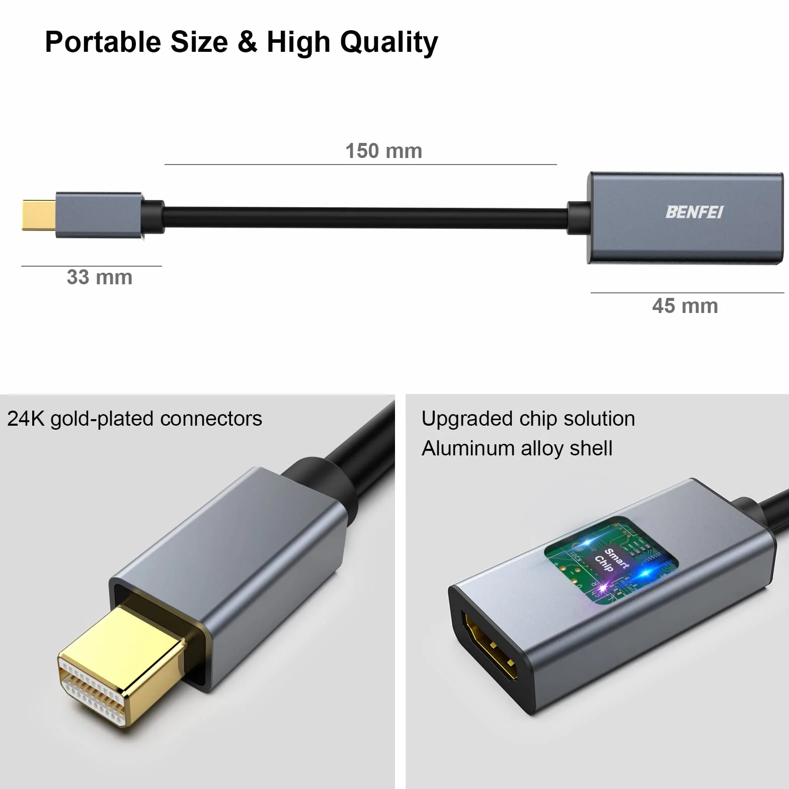 BENFEI Adapter Mini DisplayPort na HDMI, adapter Thunderbolt 2 na HDMI kompatybilny z MacBook Air/Pro, Microsoft Surface Pro/Dock, monitor, projektor, pozłacane złącza i aluminiowa powłoka