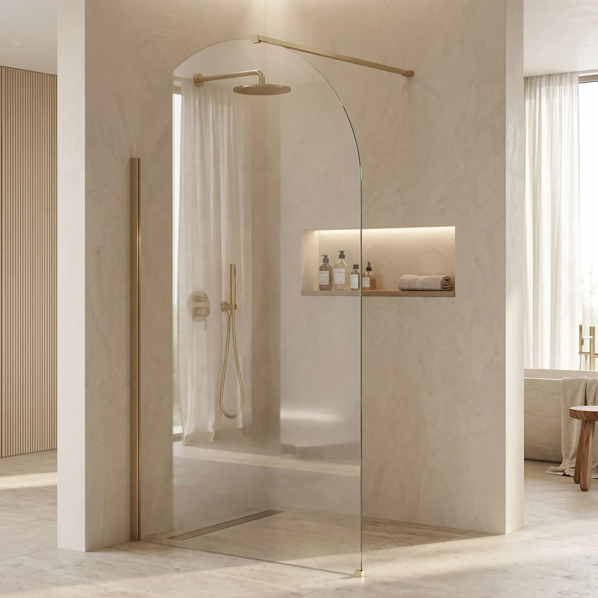 Rea - Ścianka prysznicowa Walk-In Heaven Brush Gold 120-0,8 x 120 x 200 cm